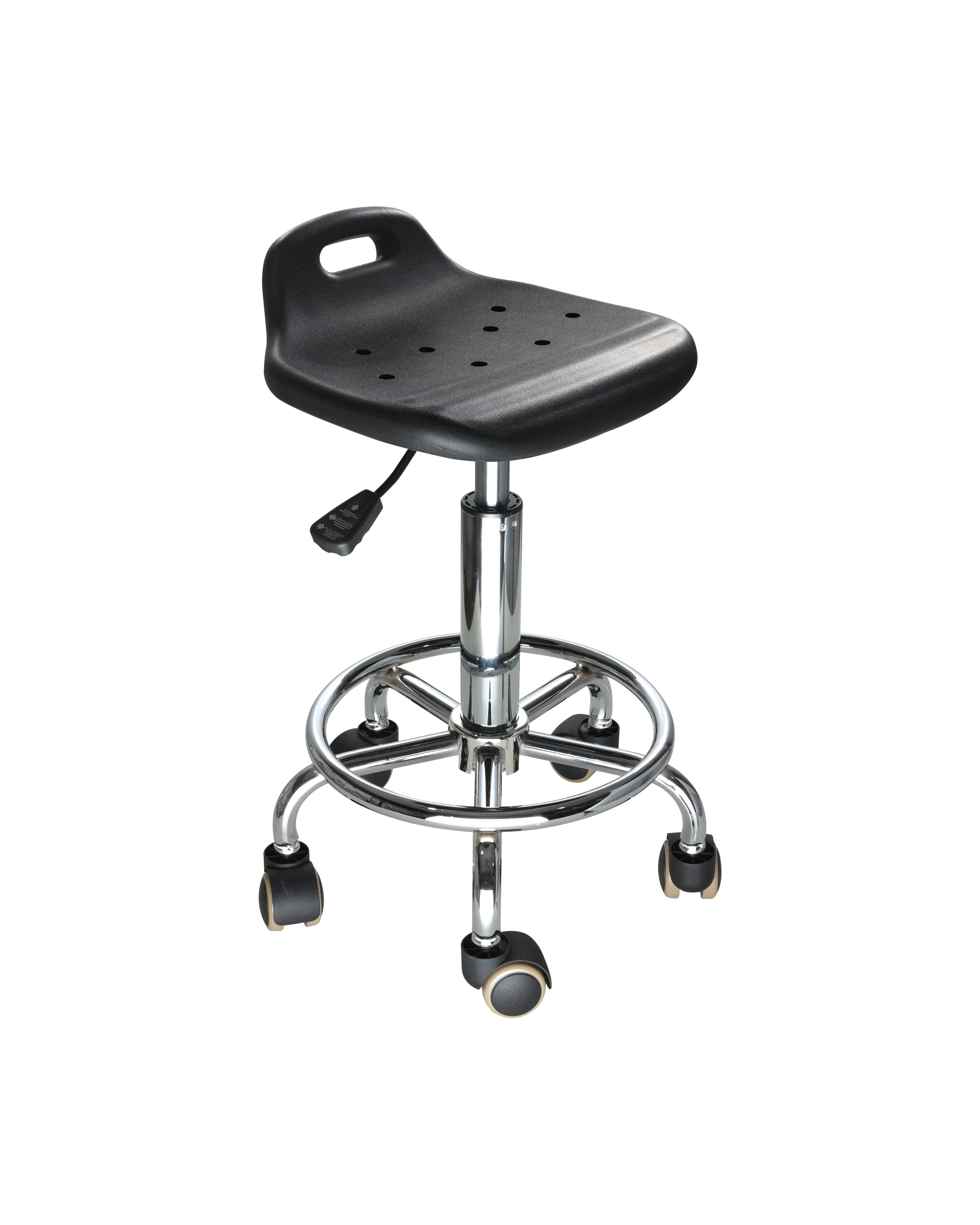 Industrial PU Adjustable Chair with Chrome Foot Ring and Rolling Casters Laboratory Chair