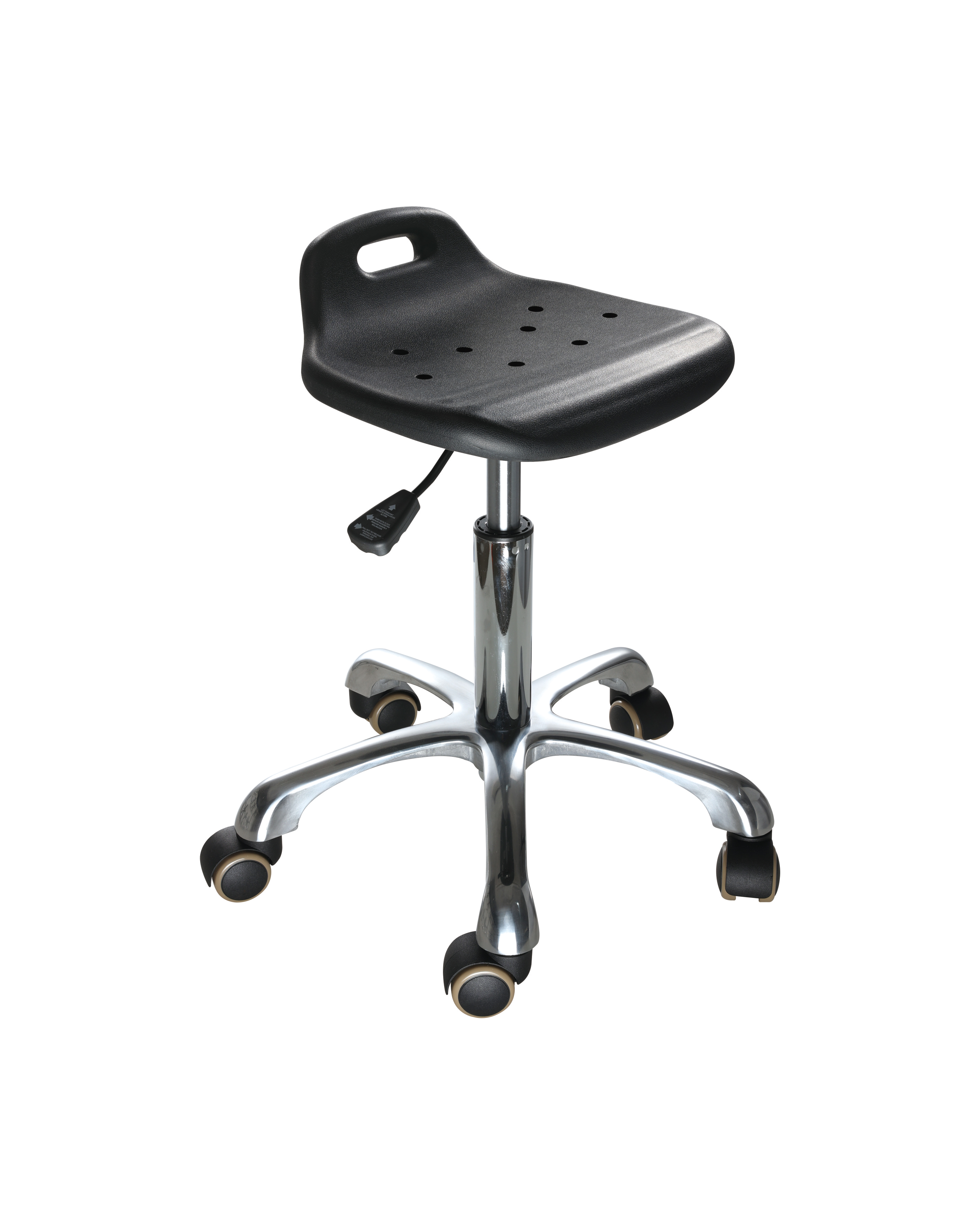 Industrial PU Adjustable Chair with Chrome Foot Ring and Rolling Casters Laboratory Chair