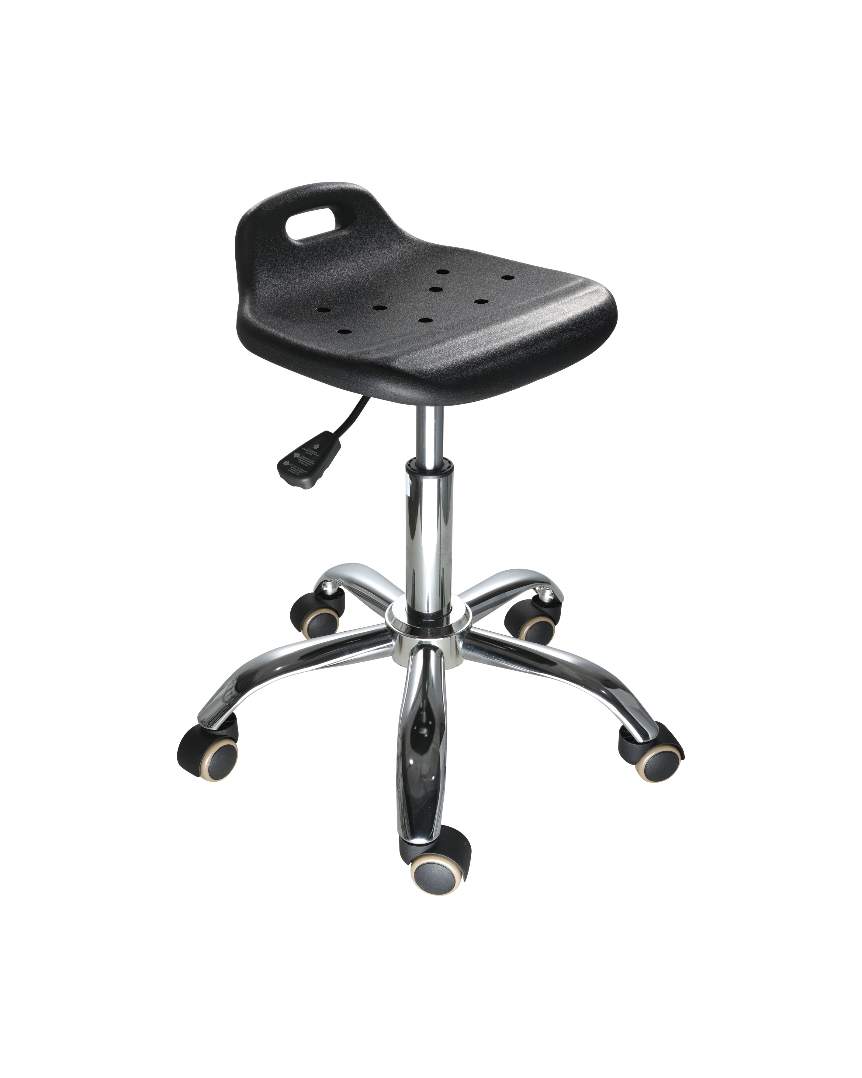 Industrial PU Adjustable Chair with Chrome Foot Ring and Rolling Casters Laboratory Chair