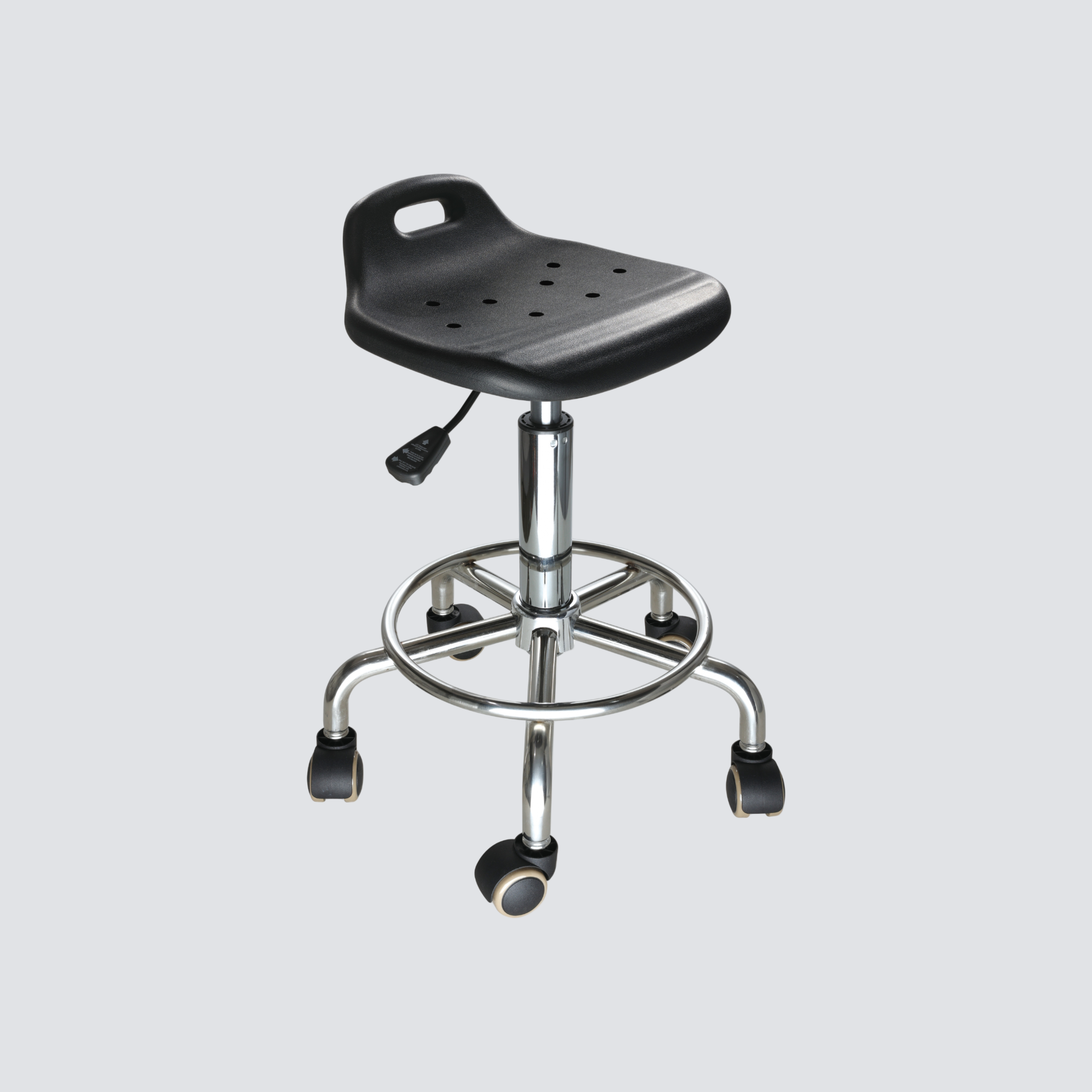 Industrial Polyurethane with Chrome Foot Ring Casters Adjustable Laboratory Stool