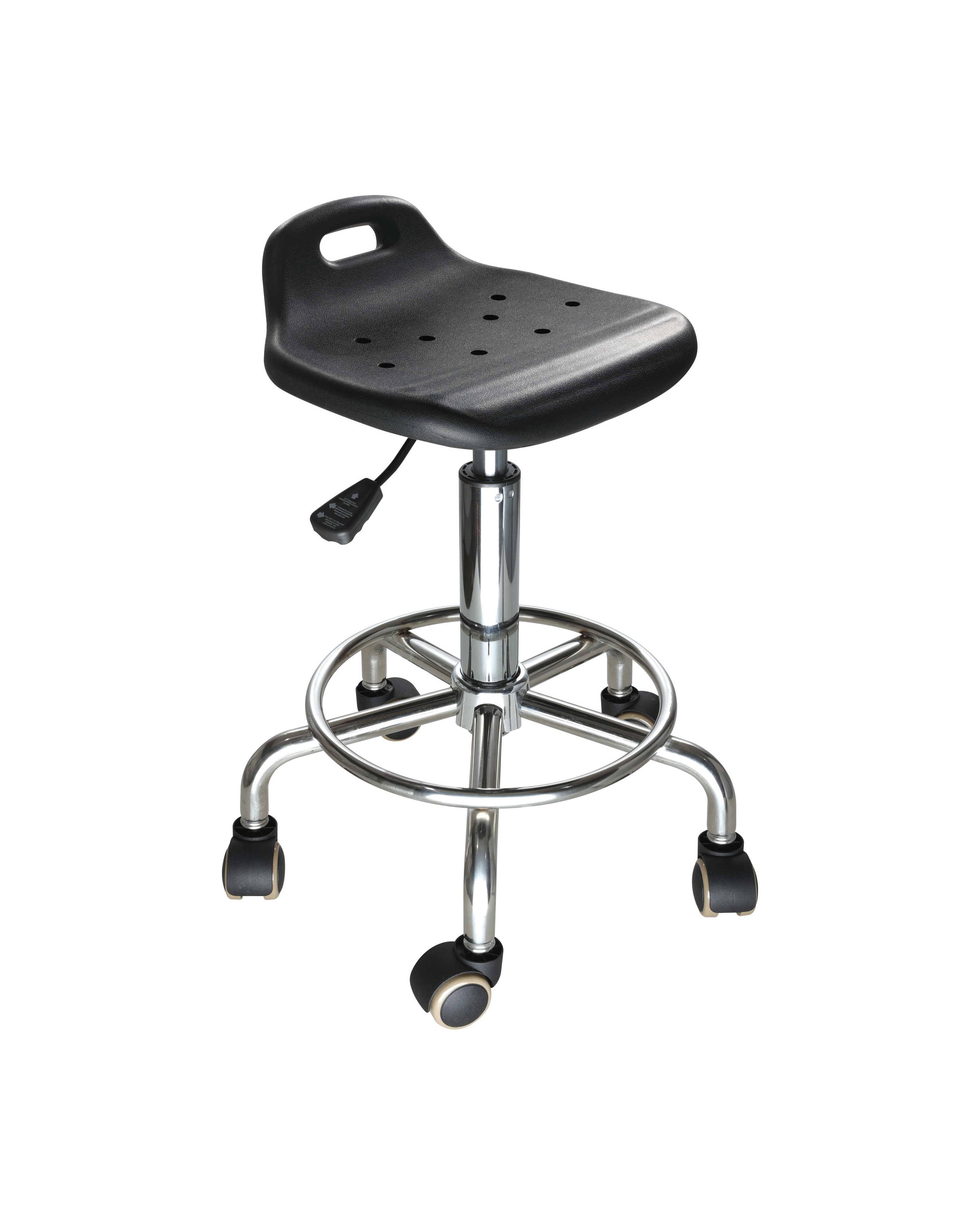 Industrial PU Adjustable Chair with Chrome Foot Ring and Rolling Casters Laboratory Chair