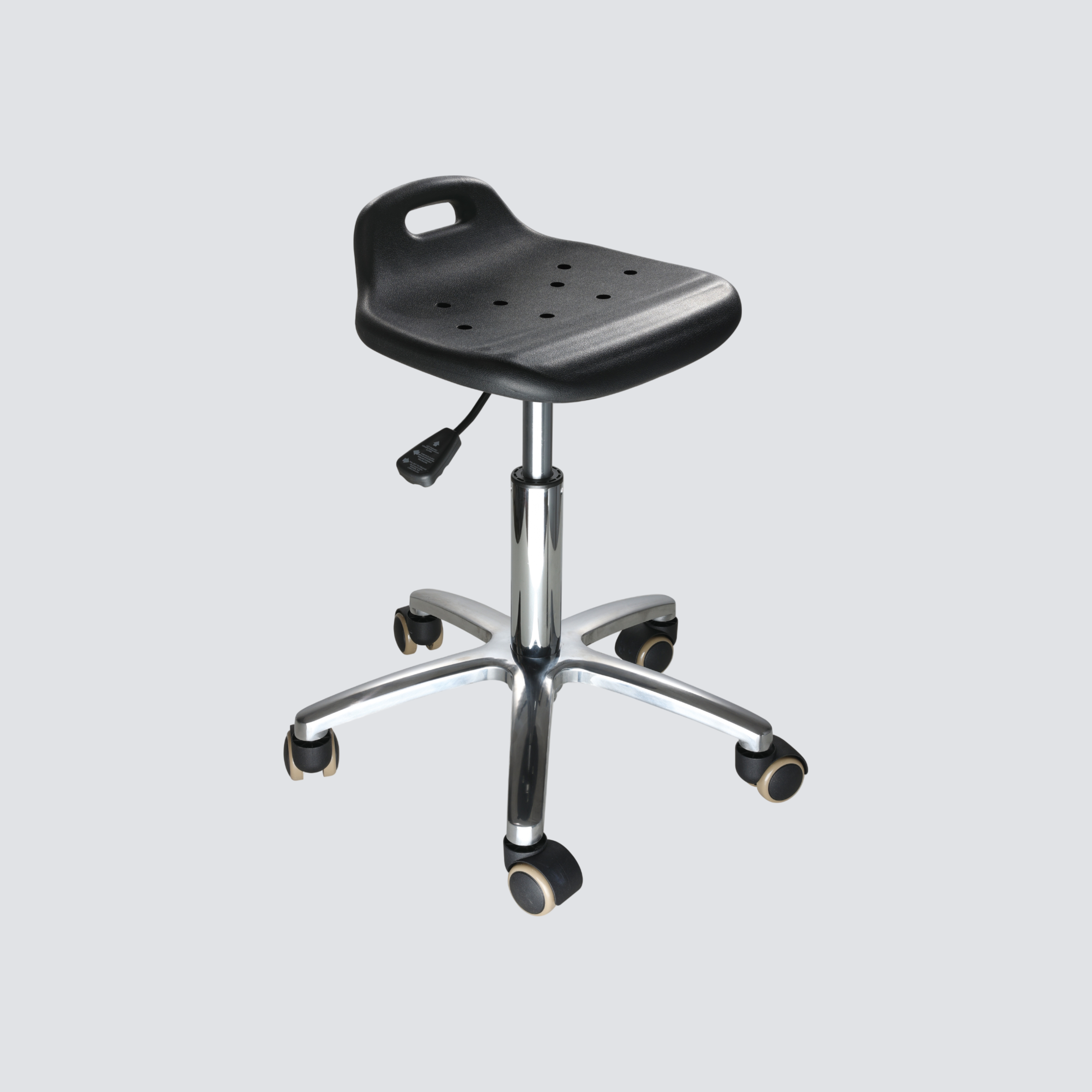 Industrial Polyurethane with Chrome Foot Ring and Adjustable Casters Laboratory Chair
