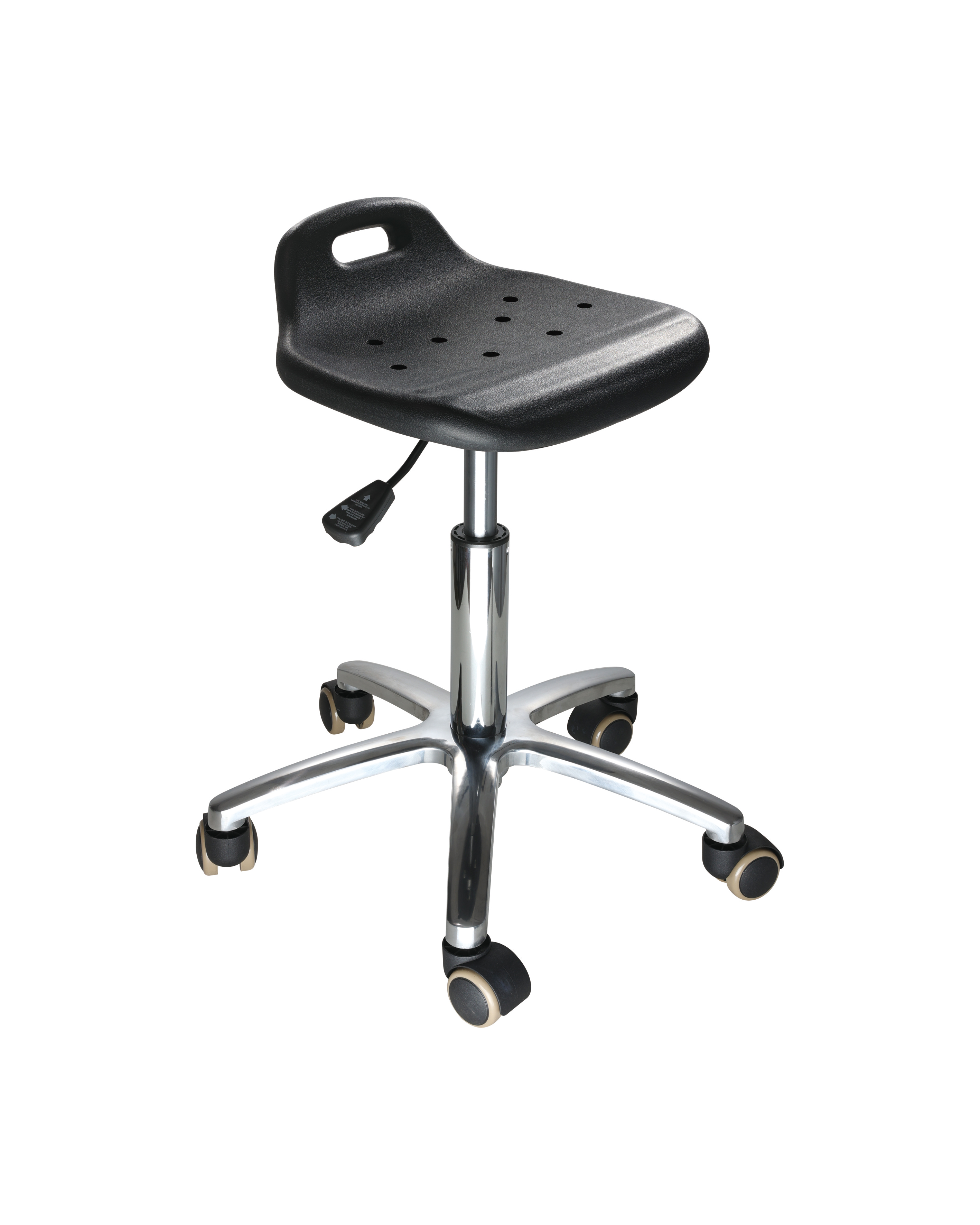 Industrial PU Adjustable Chair with Chrome Foot Ring and Rolling Casters Laboratory Chair