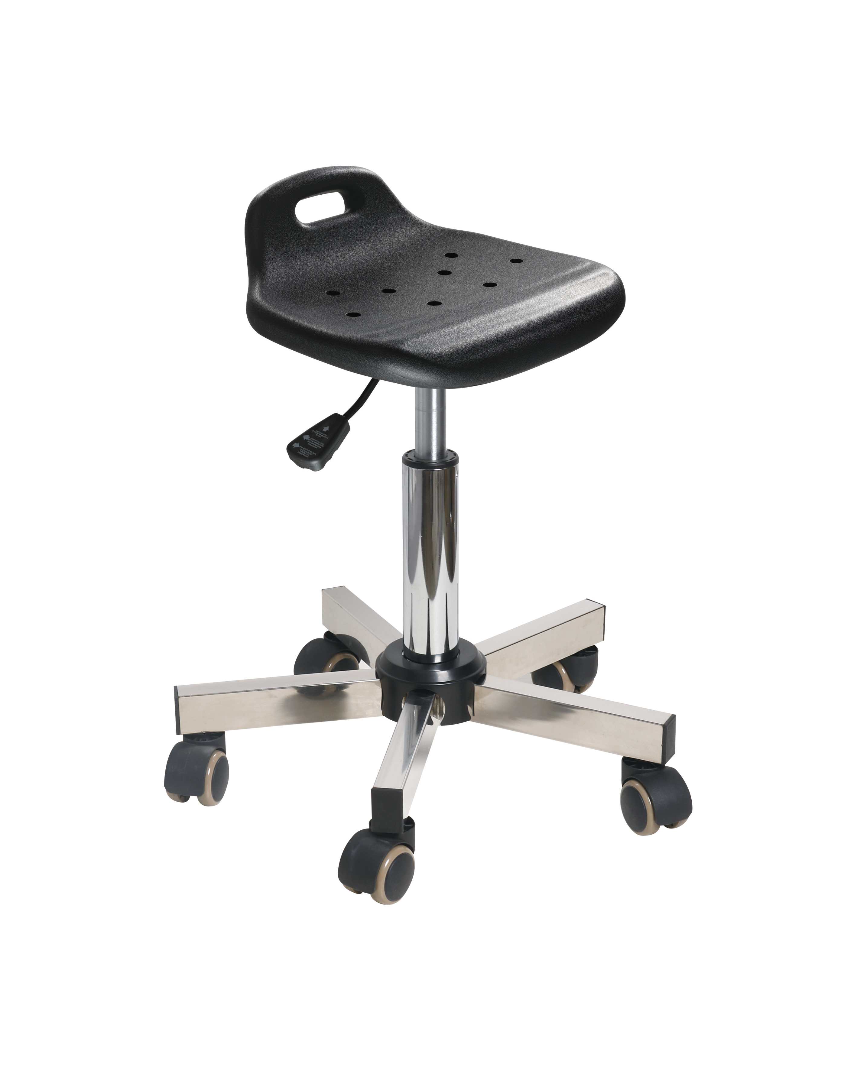 Industrial PU Adjustable Lab Stool with Chrome Foot Ring and Rolling Casters Laboratory Chair