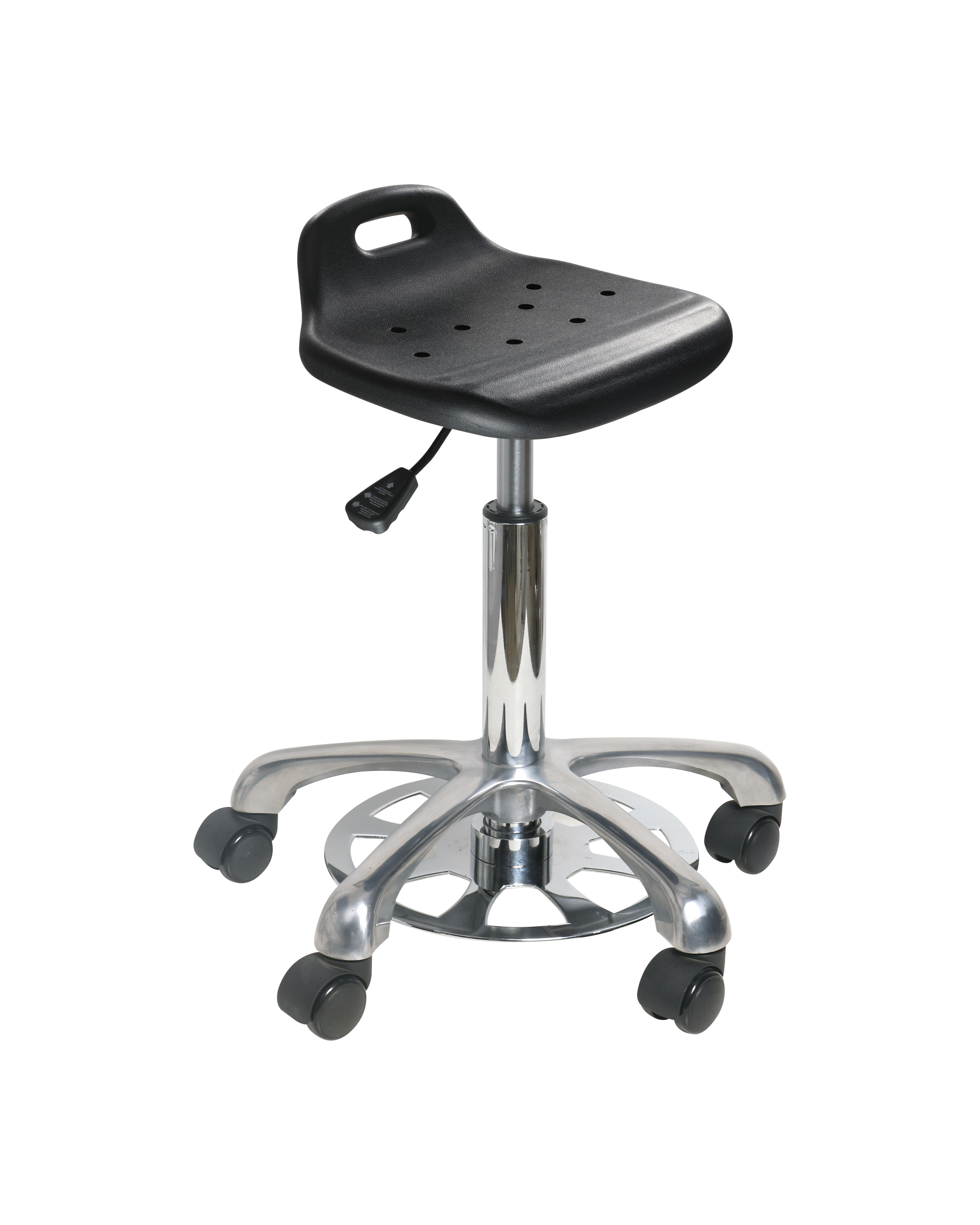 Industrial PU Adjustable Lab Stool with Chrome Foot Ring and Rolling Casters Laboratory Chair