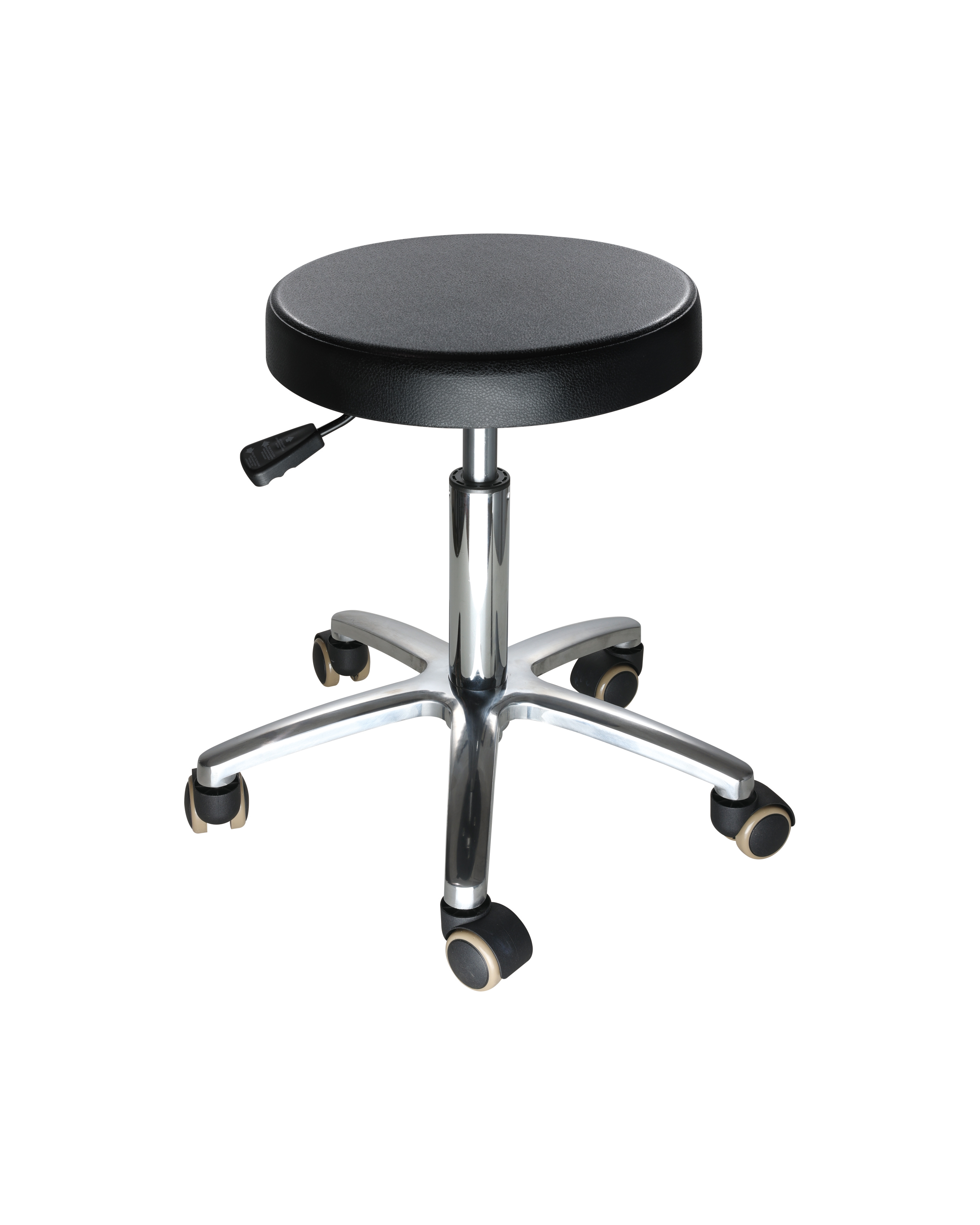 Black Adjustable Polyurethane Chair with Chrome Foot Ring Industrial Laboratory Chair