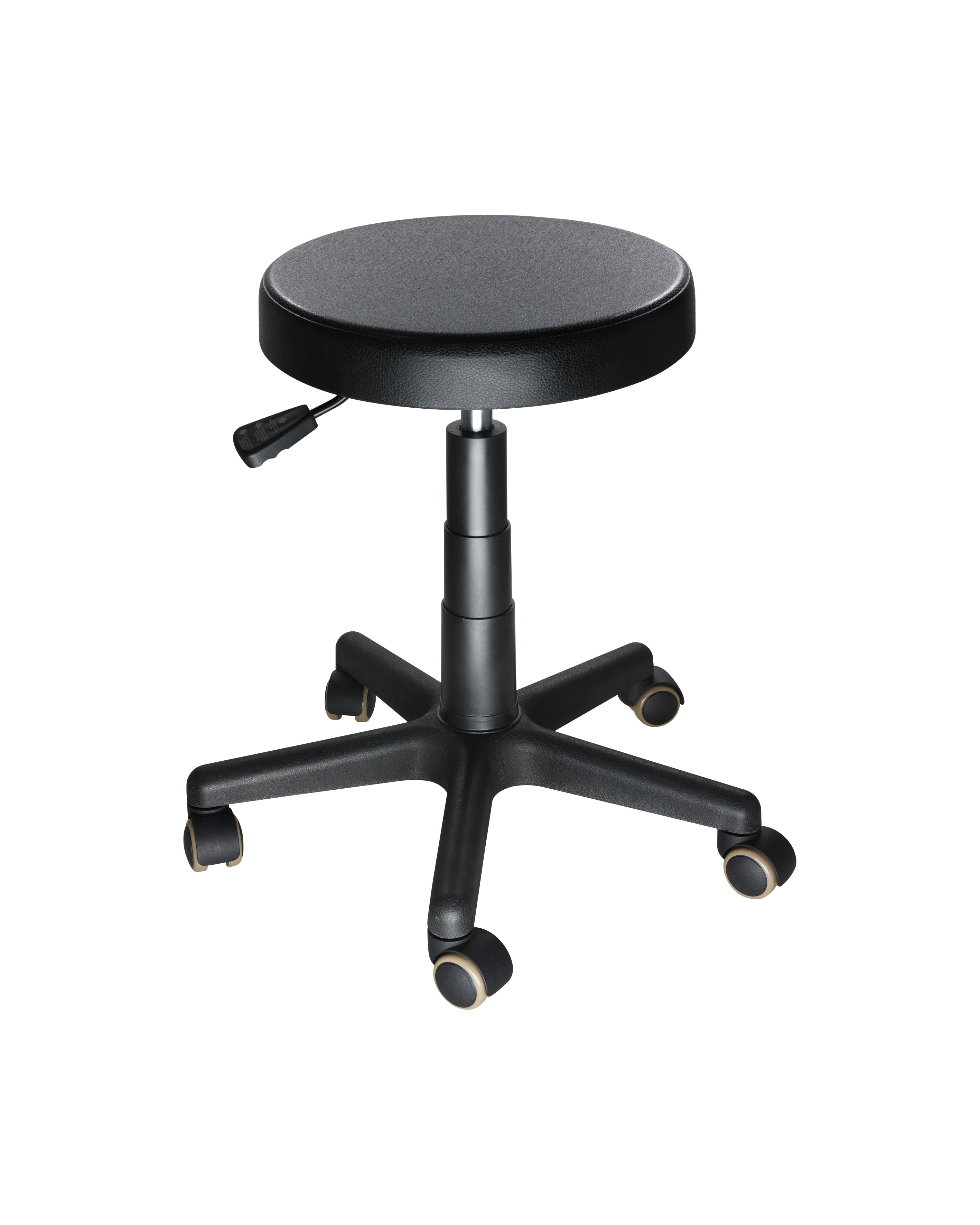 Black Adjustable Polyurethane Chair with Chrome Foot Ring Industrial Laboratory Chair