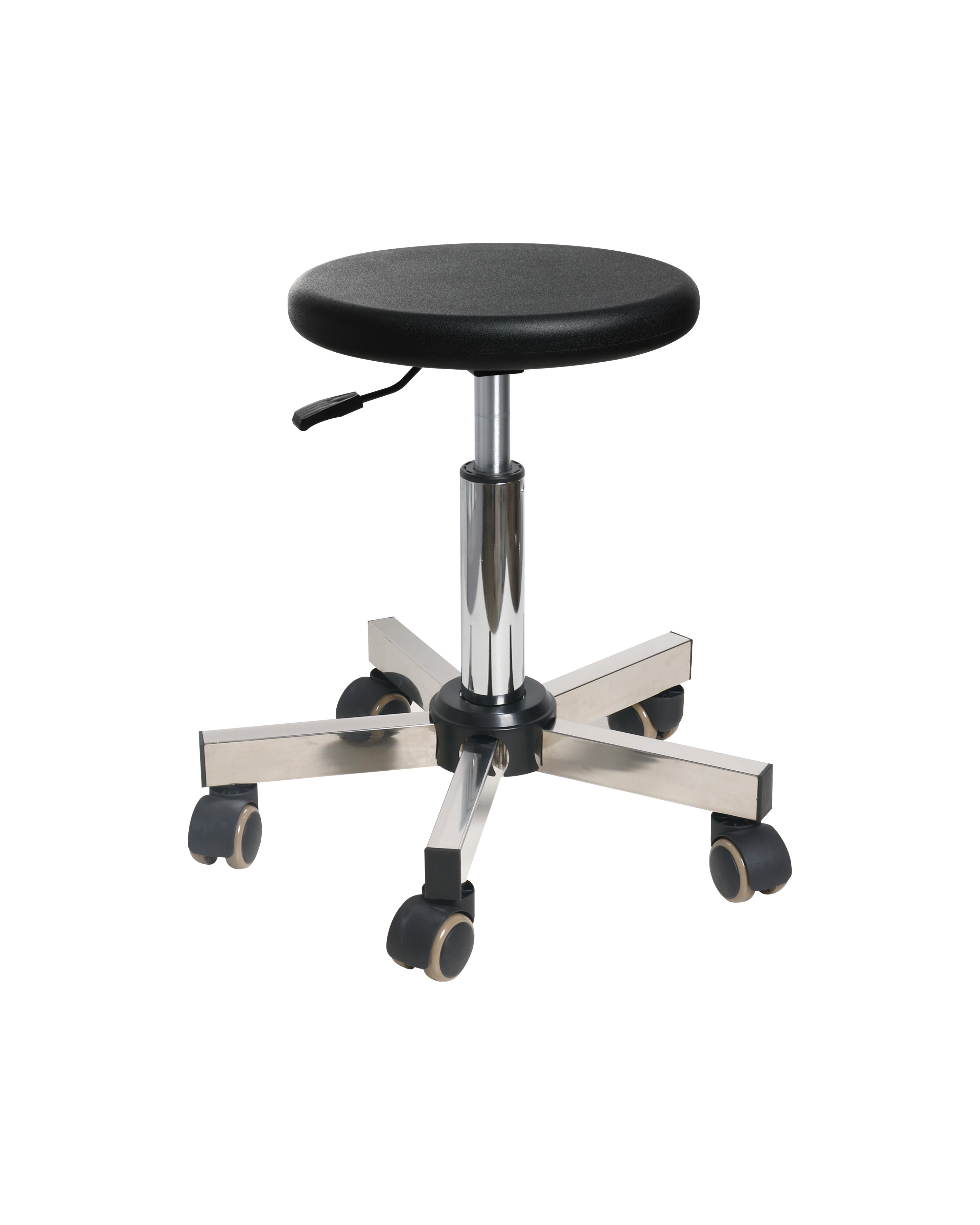 Anti Slip Polyurethane Adjustable Work Stool with Chrome Foot Ring and Casters Lab Seating