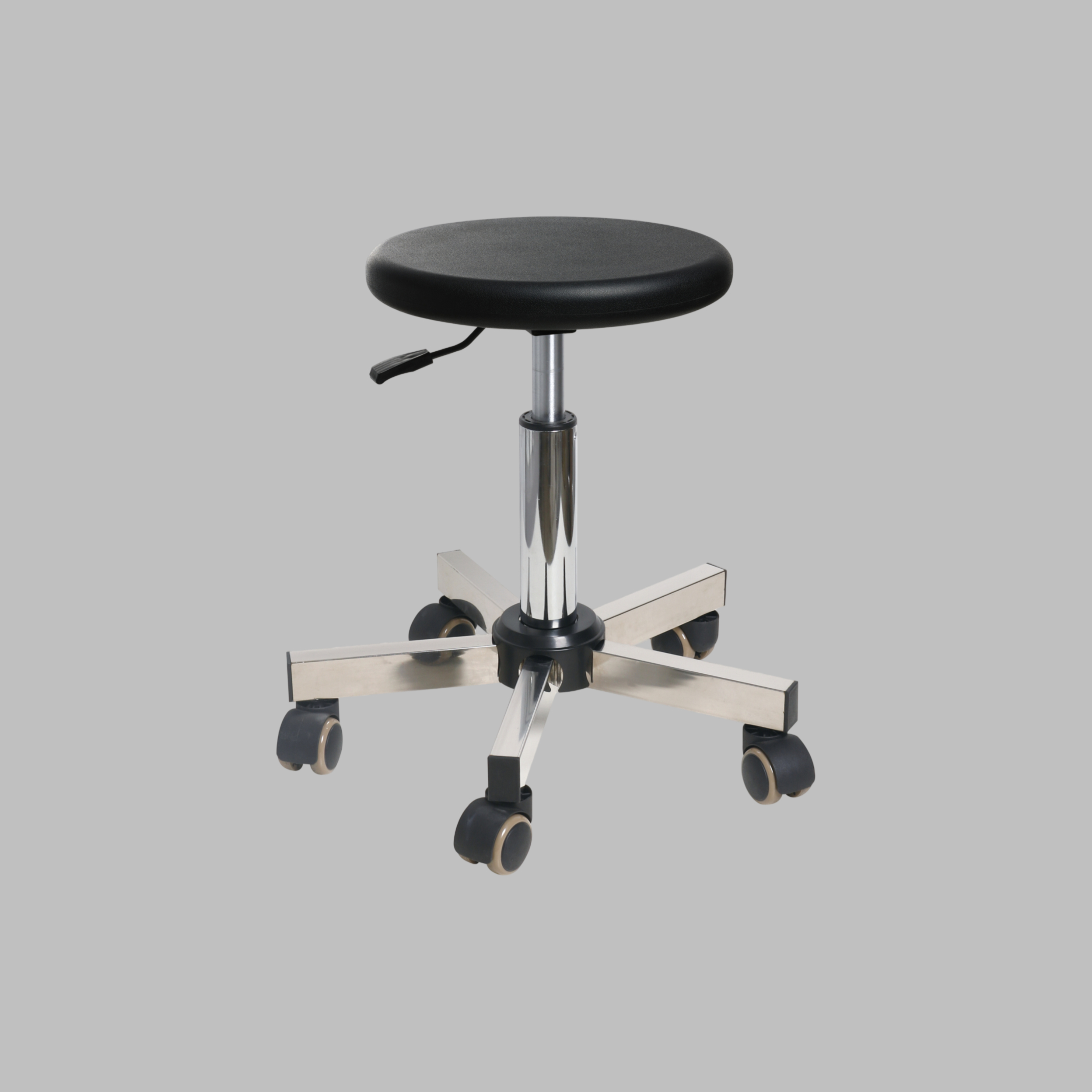 Adjustable Industrial PU Lab Stool Chrome Base Casters