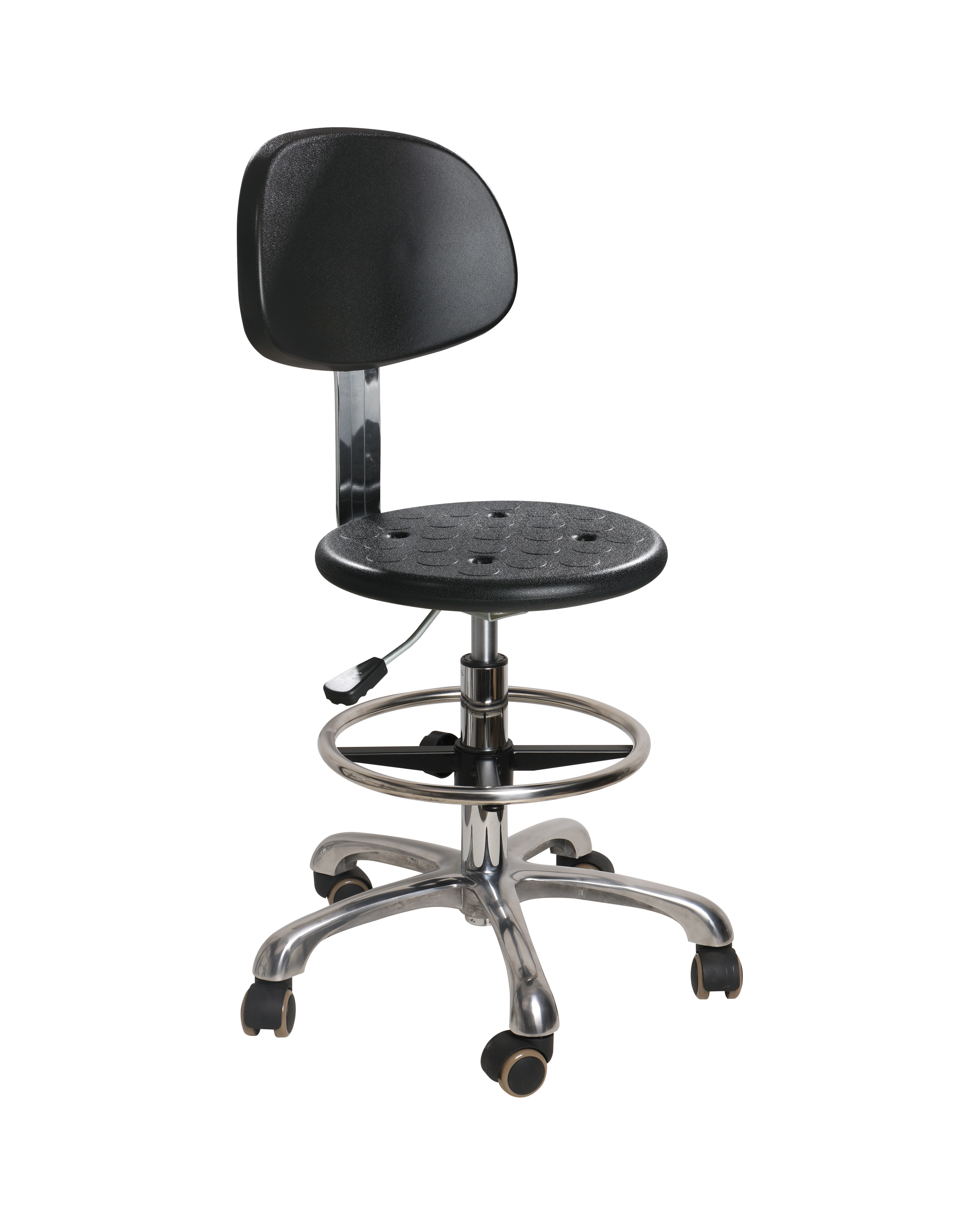 Industrial Polyurethane with Chrome Foot Ring and Casters Adjustable Laboratory Chair