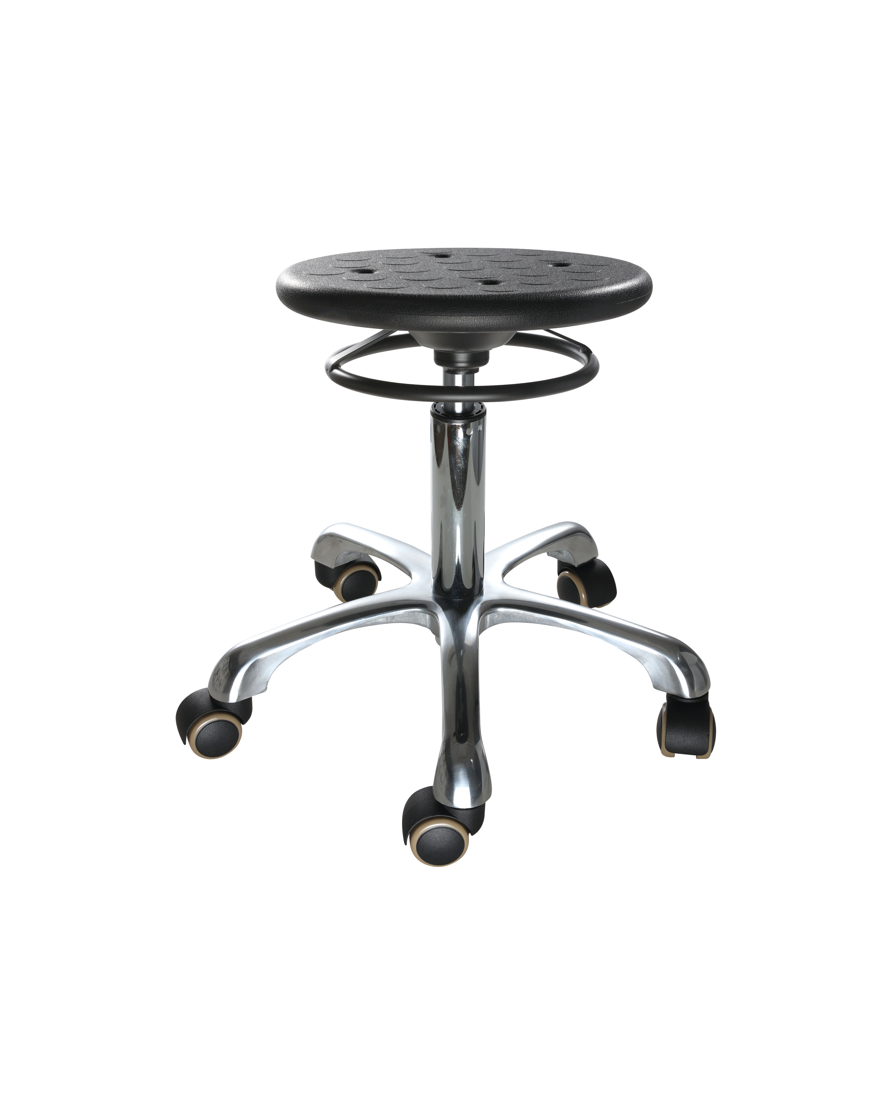 Industrial Polyurethane with Casters and Chrome Foot Ring Adjustable Laboratory Stool