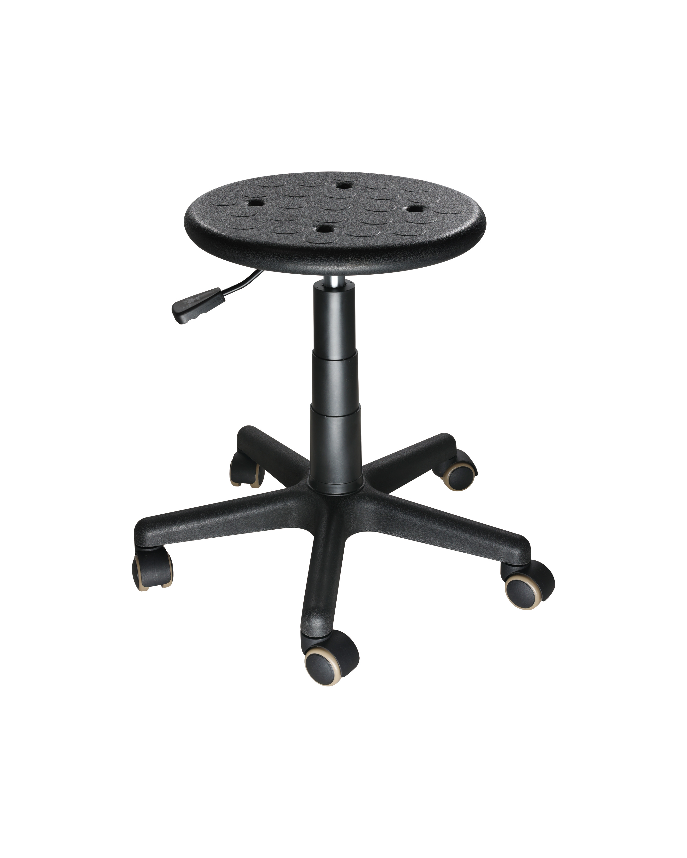 Industrial Polyurethane Adjustable with Chrome Foot Ring and Casters Laboratory Stool