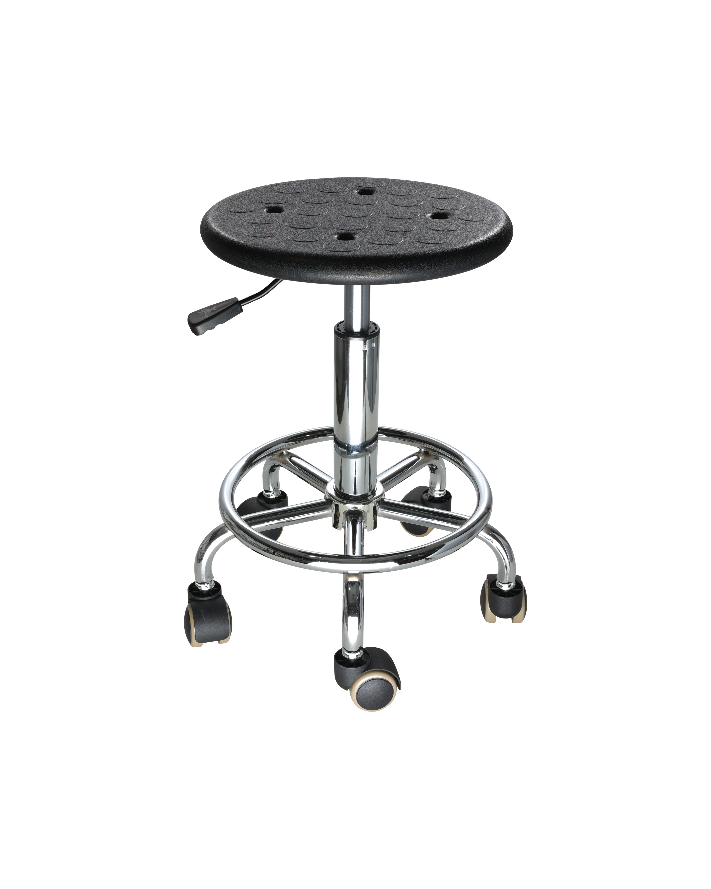 Chemical Resistant PU Lab Stool with Height Adjustment Foot Ring and Casters Laboratory Chair