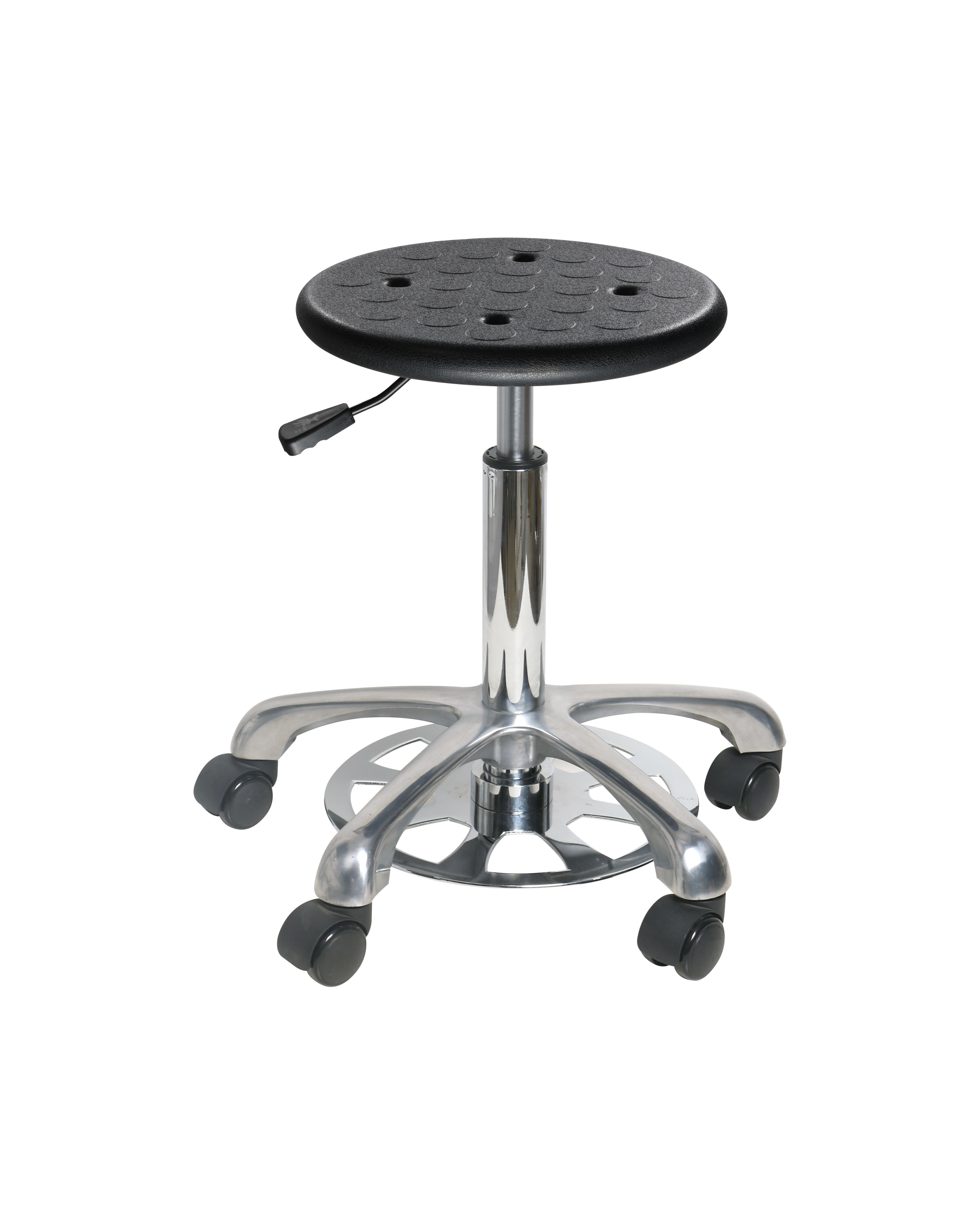 Chemical Resistant PU Lab Stool with Height Adjustment Foot Ring and Casters Laboratory Chair