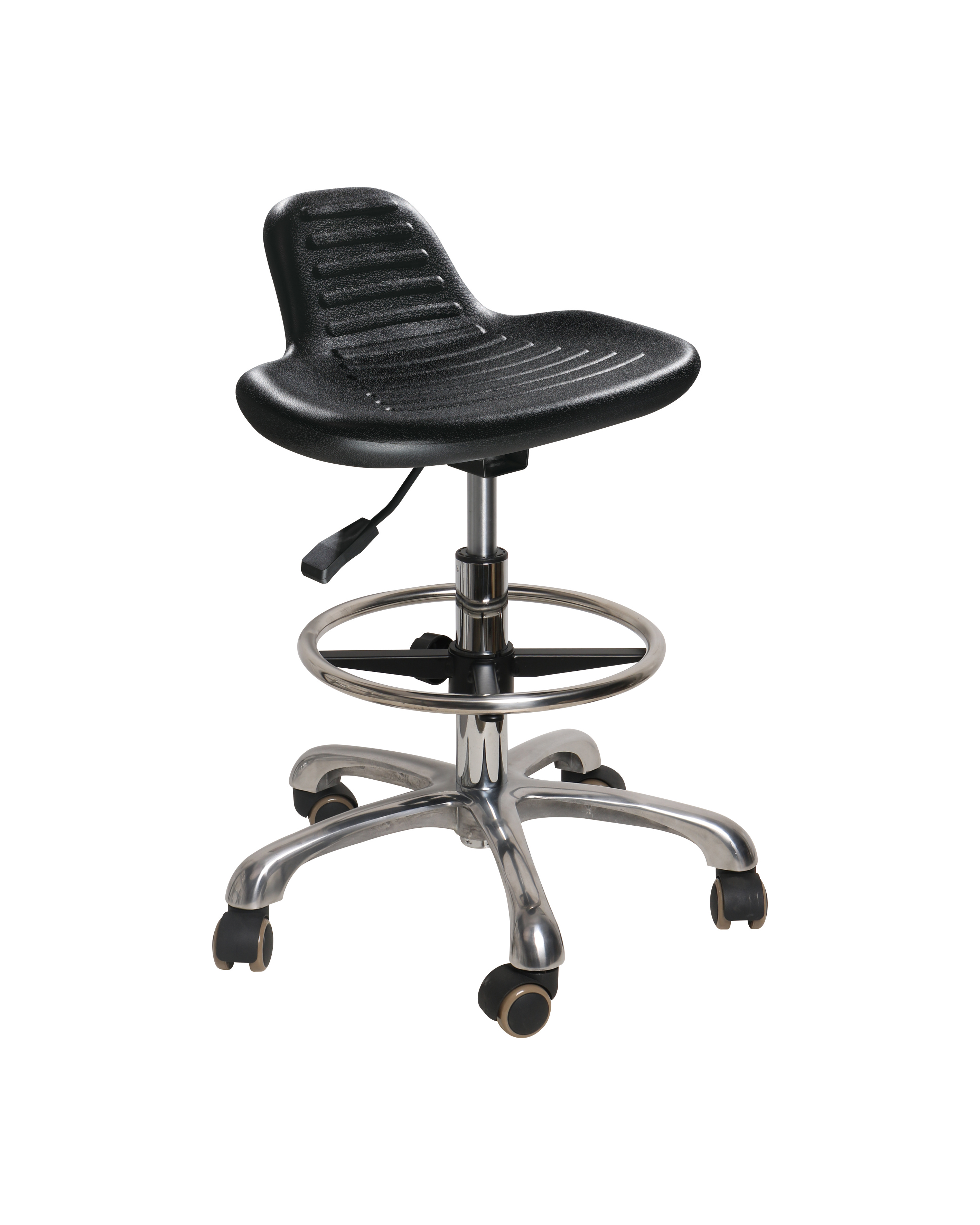 Industrial Polyurethane Height Adjustable Seating with Chrome Foot Ring and Casters Laboratory Chair