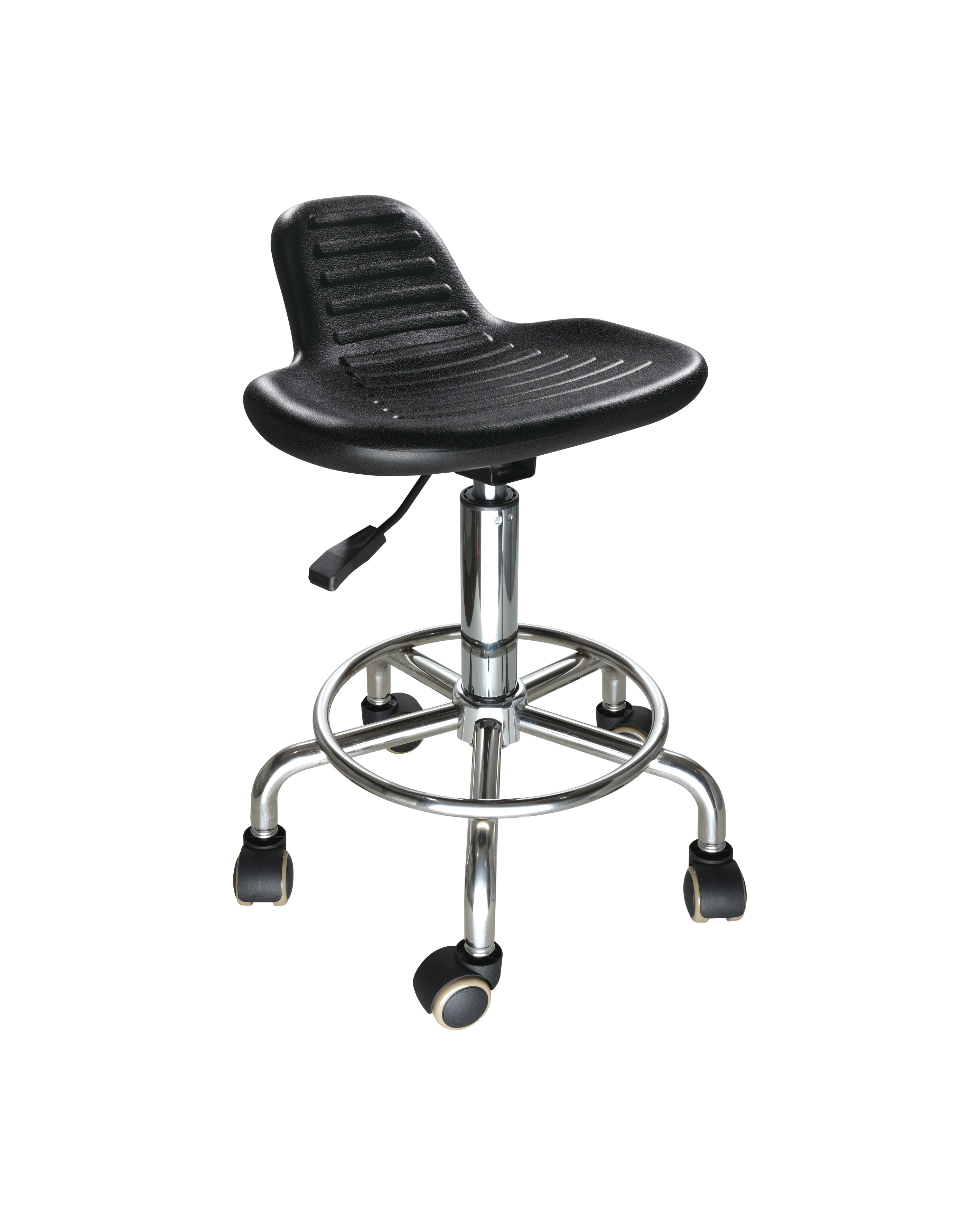 Industrial Polyurethane Mobile Seating with Chrome Foot Ring and Casters Adjustable Laboratory Chair