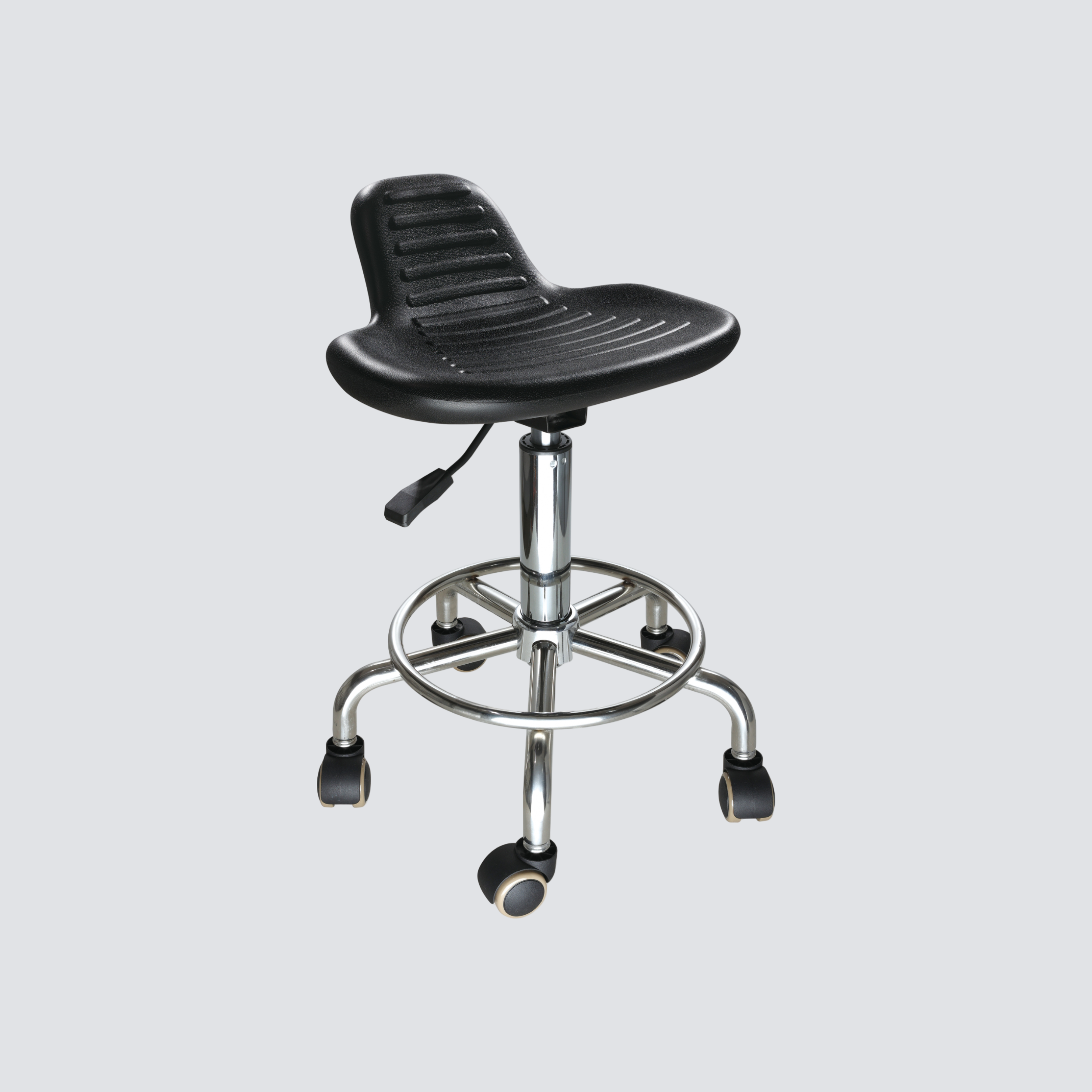 Industrial Polyurethane with Chrome Foot Ring Adjustable Casters Lab Seating
