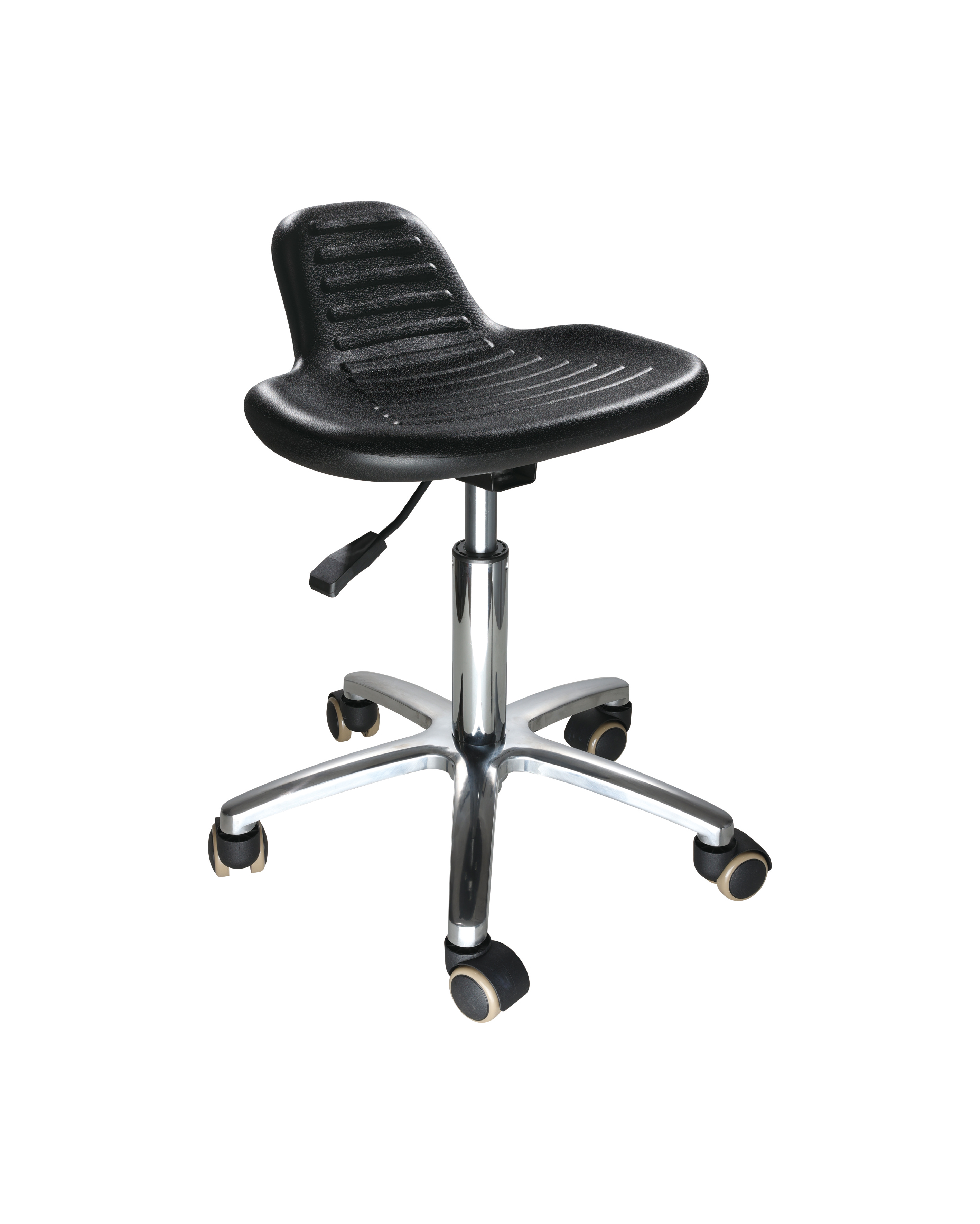 PU Industrial Task Seating with Chrome Foot Ring and Casters Adjustable Laboratory Chair