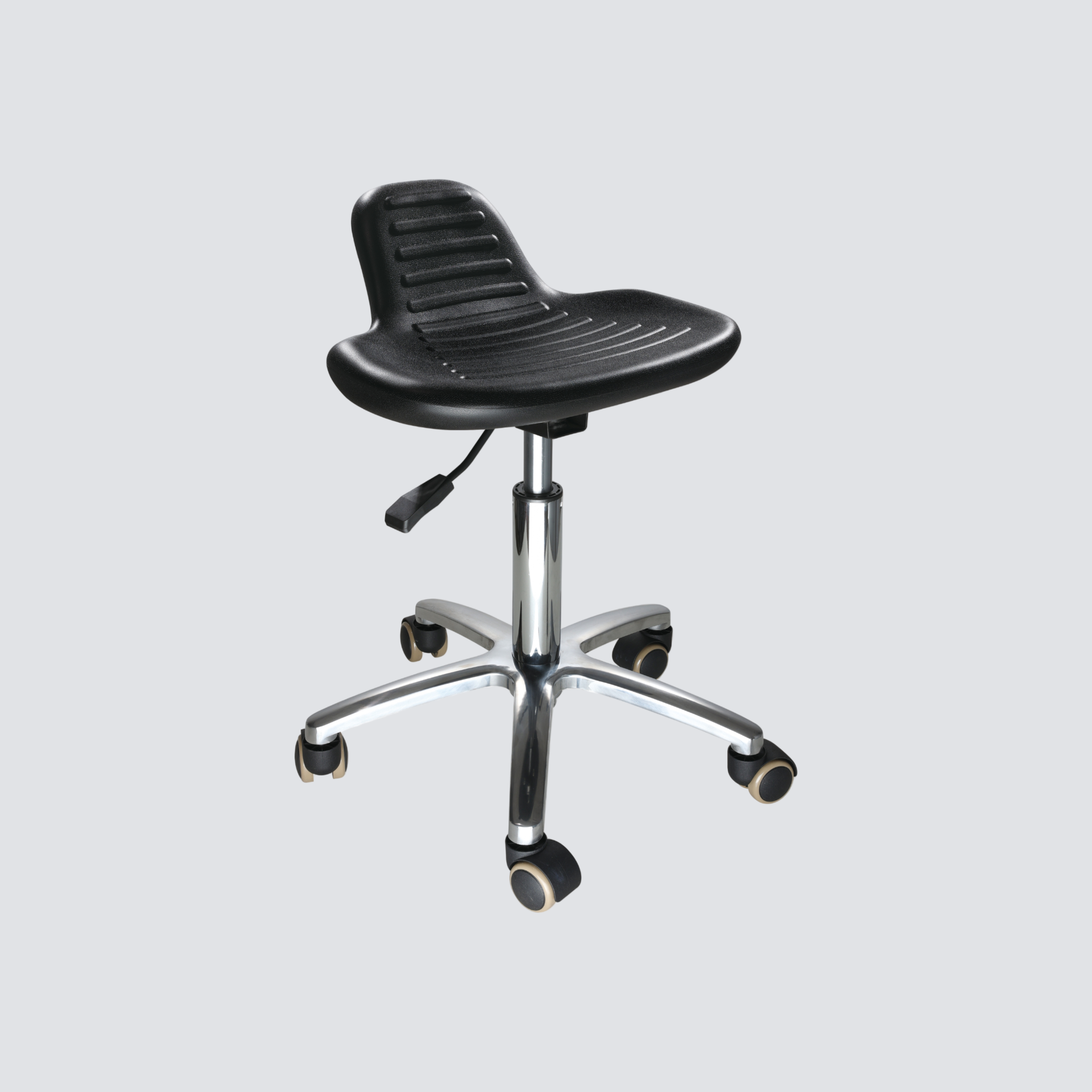 Industrial Polyurethane with Chrome Foot Ring and Casters Adjustable Laboratory Chair