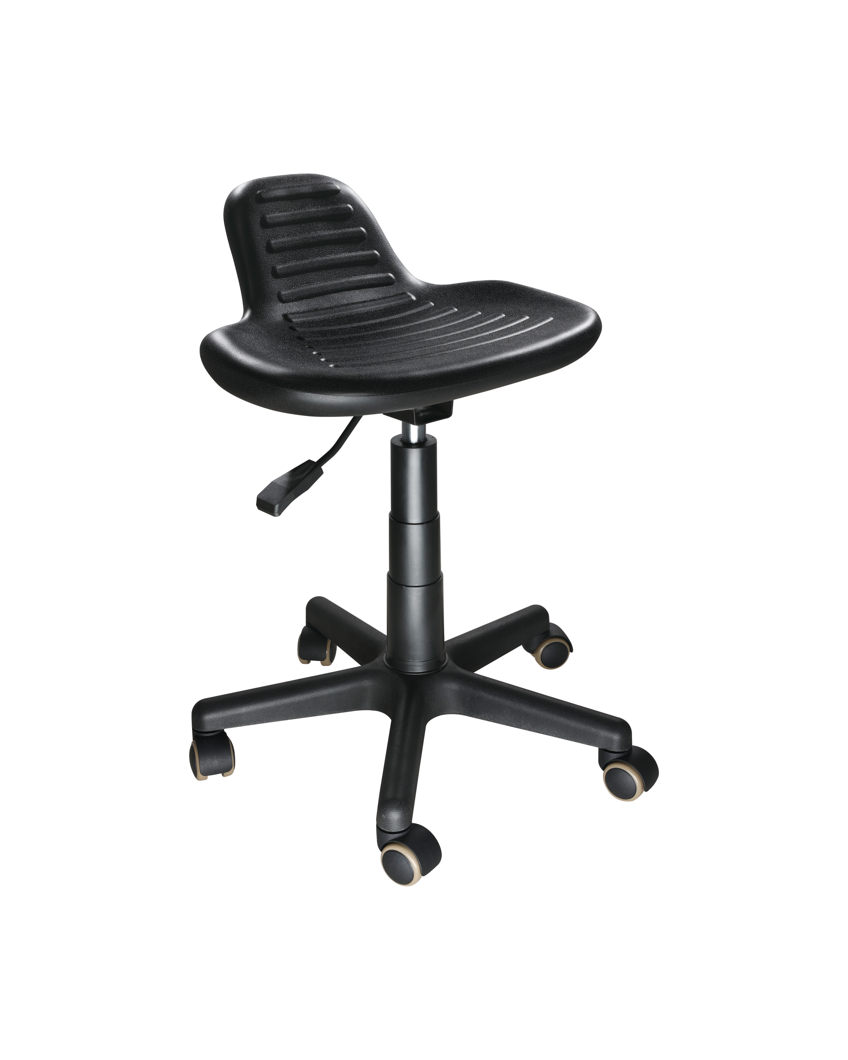 Industrial Polyurethane Operator Seating with Chrome Foot Ring and Casters Laboratory Chair