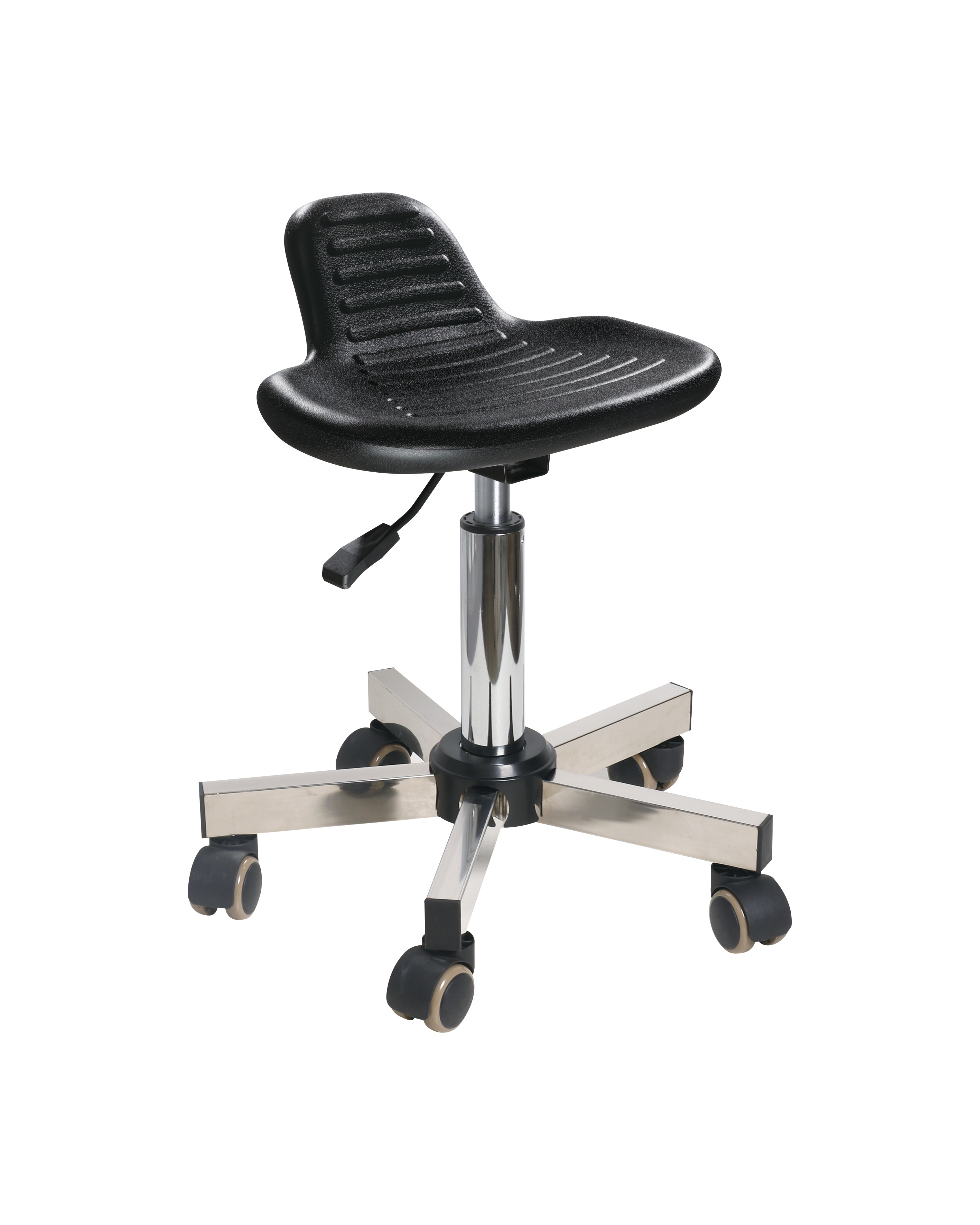 Wear Resistant Polyurethane Lab Seating with Chrome Foot Ring and Mobility Casters Laboratory Chair