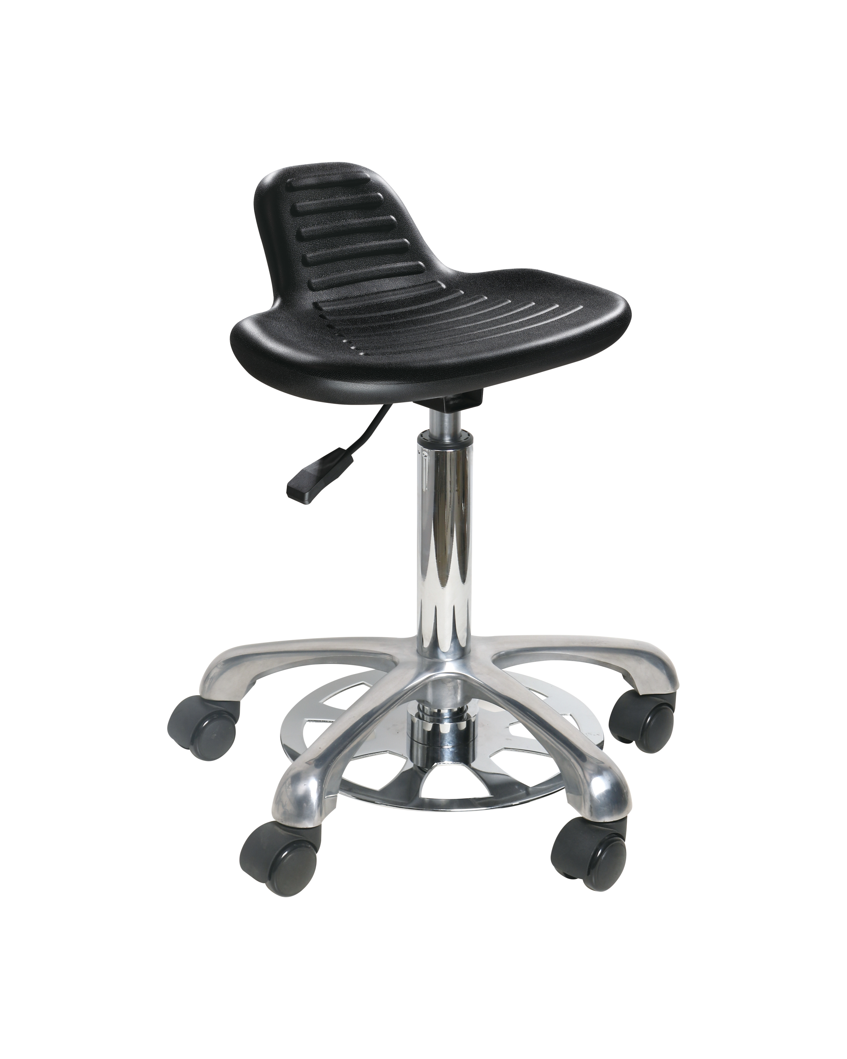 Industrial Polyurethane Technician Seating with Chrome Foot Ring and Casters Laboratory Chair