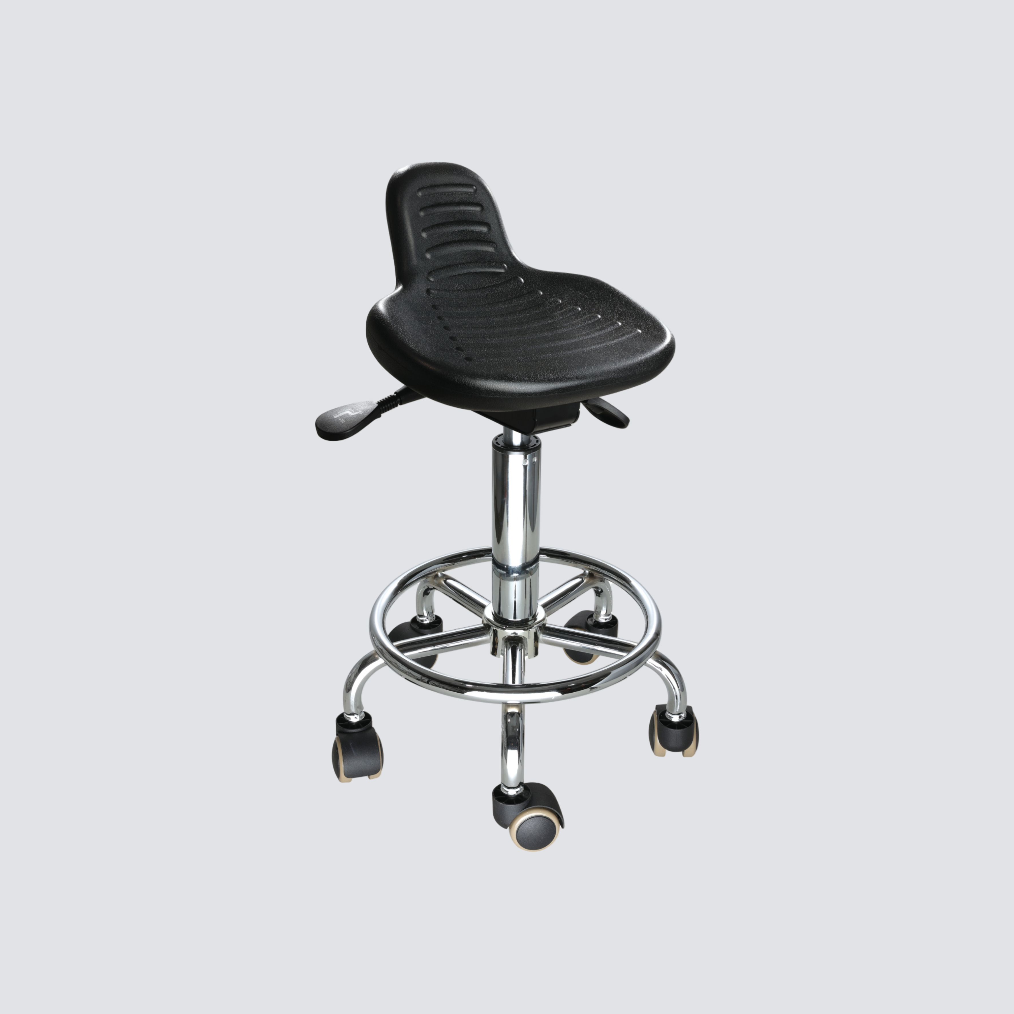 Industrial PU Swivel Chrome Foot Ring Rolling Laboratory Chair