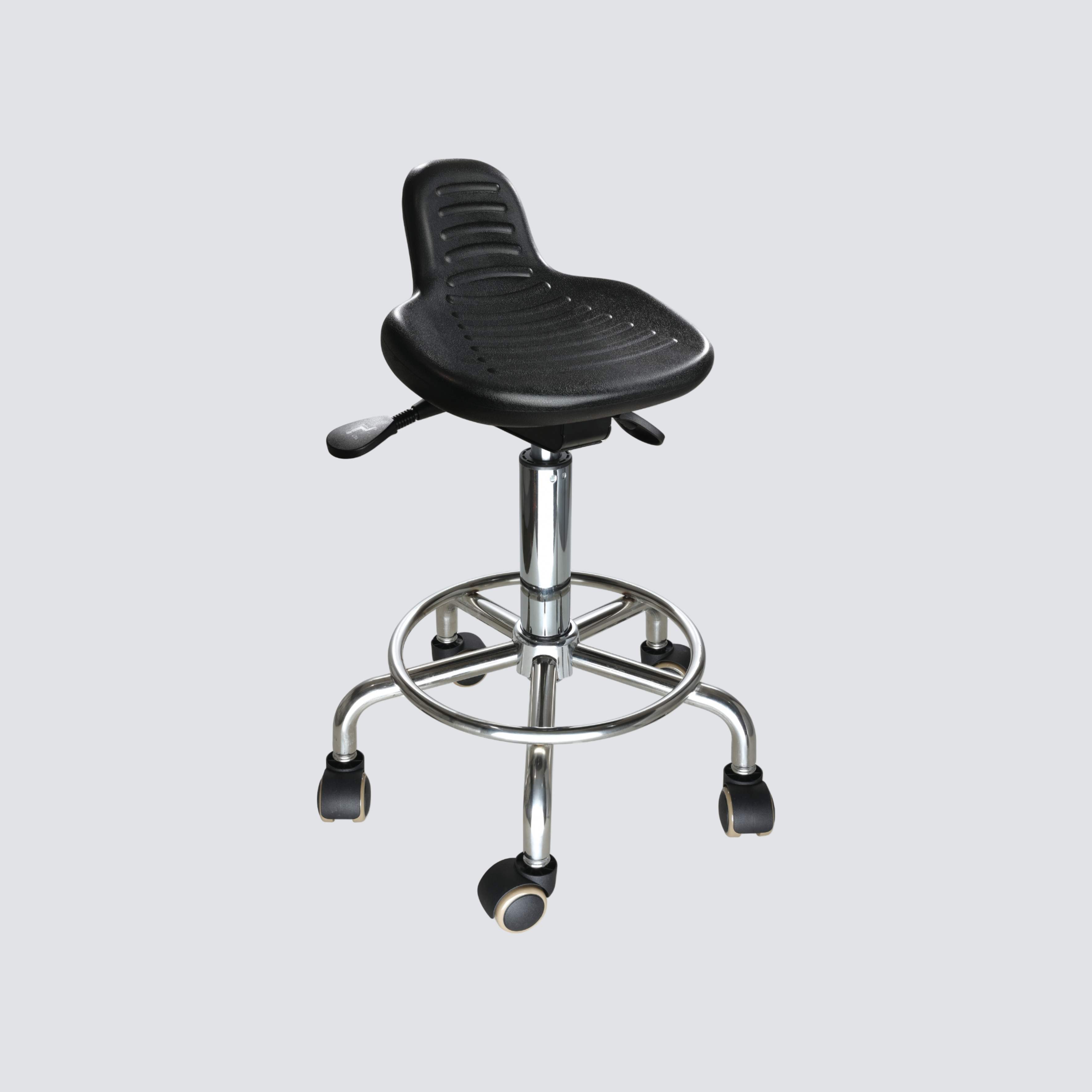 Industrial Polyurethane Adjustable with Chrome Foot Ring Casters Laboratory Chair