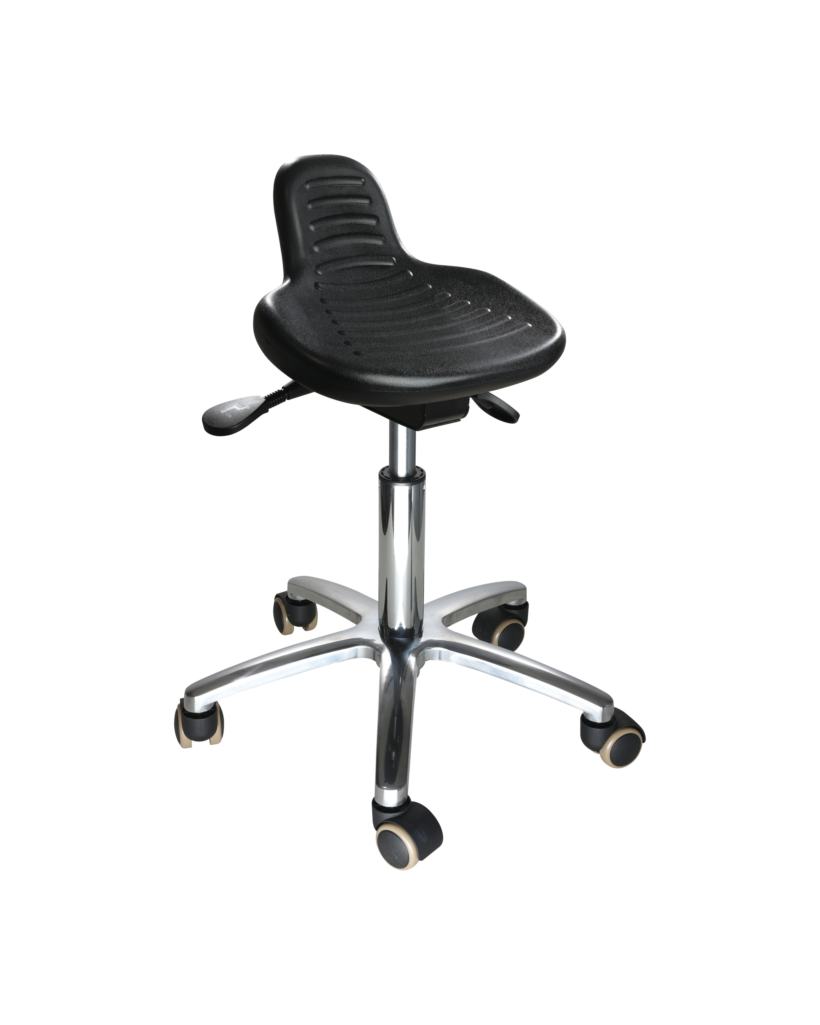 Industrial Polyurethane Rotating Seating with Chrome Foot Ring and Casters Laboratory Chair