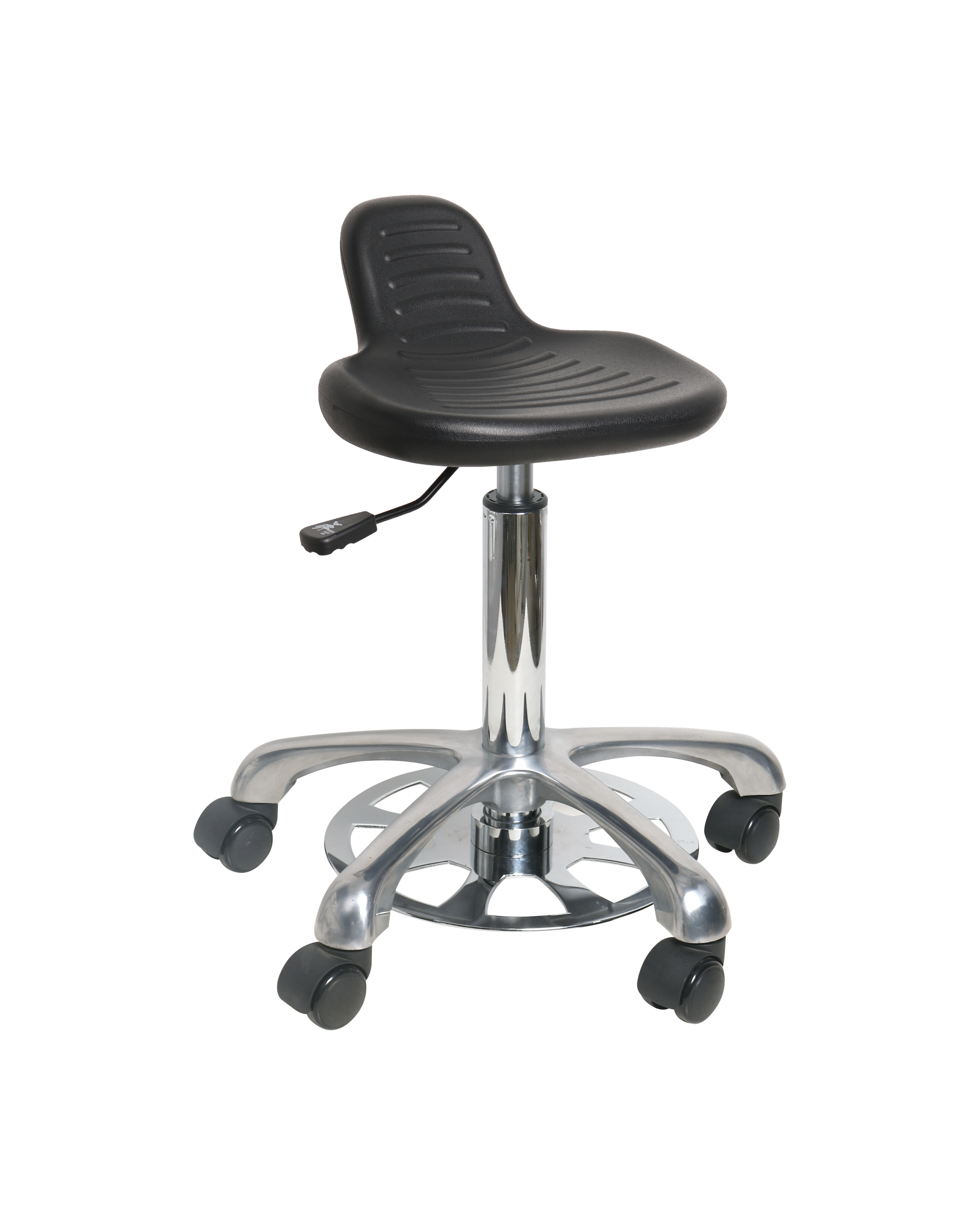Adjustable Industrial PU Professional Seating with Chrome Foot Ring and Casters Laboratory Chair