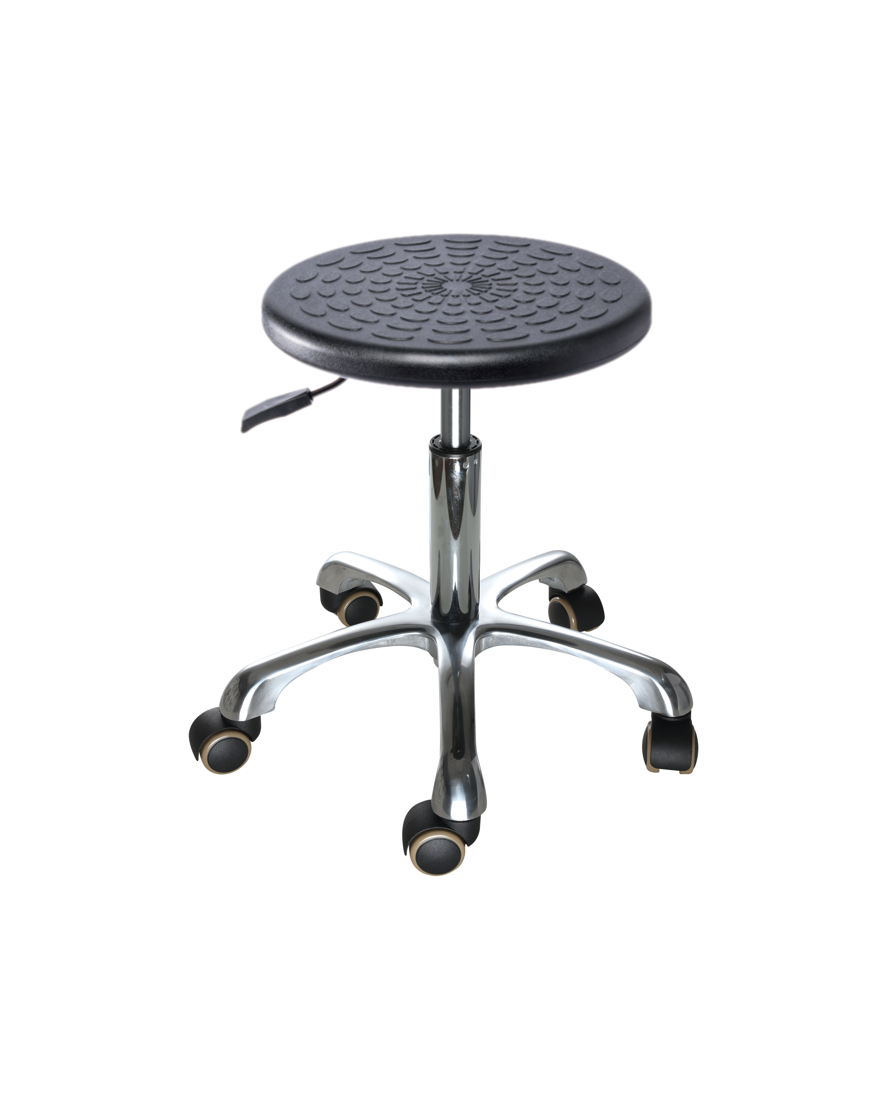 Adjustable Industrial PU Seating with Chrome Foot Ring and Wheels Laboratory Chair