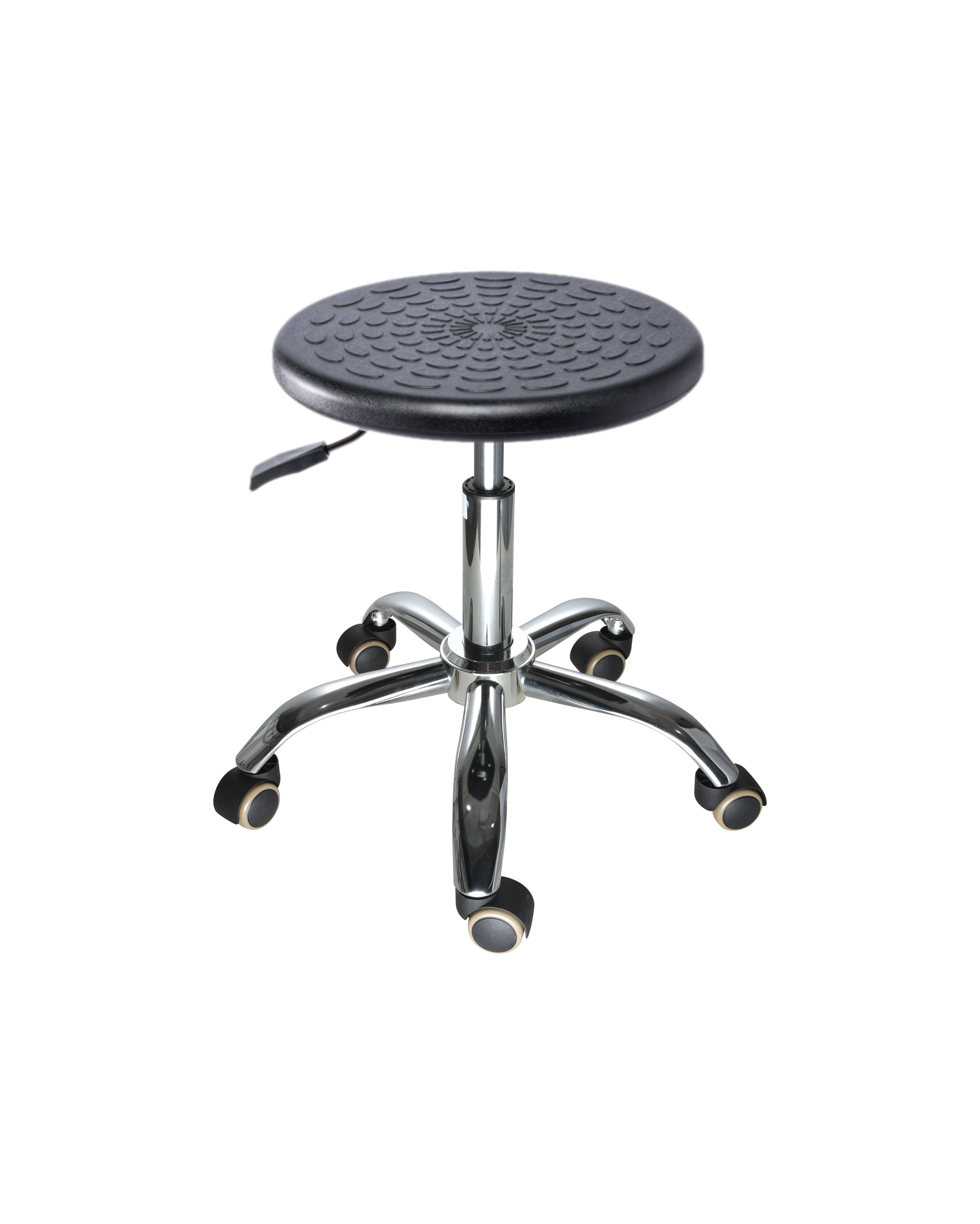 Industrial Polyurethane Practical Seating with Chrome Foot Ring and Casters Laboratory Chair