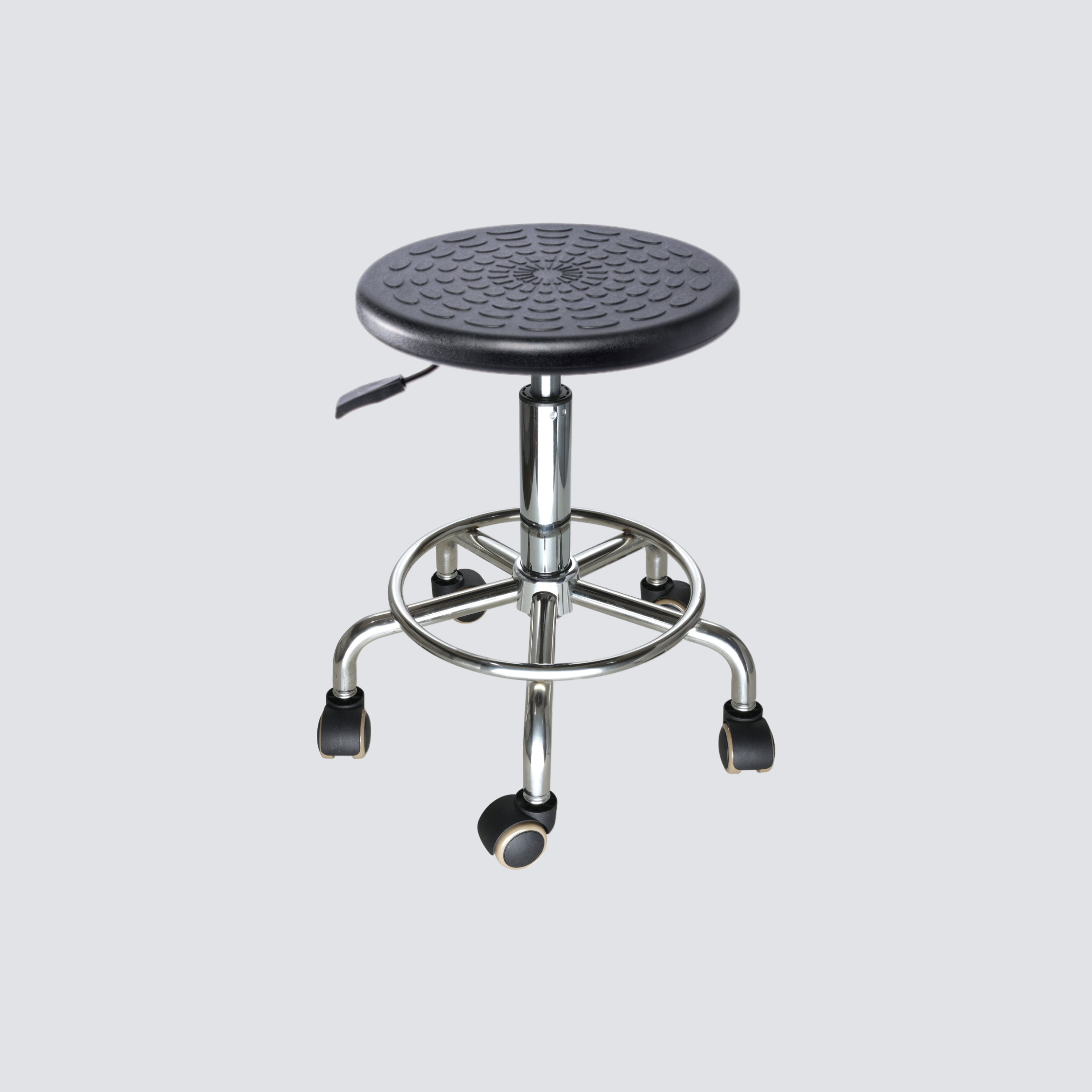 Industrial Polyurethane Adjustable with Chrome Foot Ring Casters Laboratory Stool