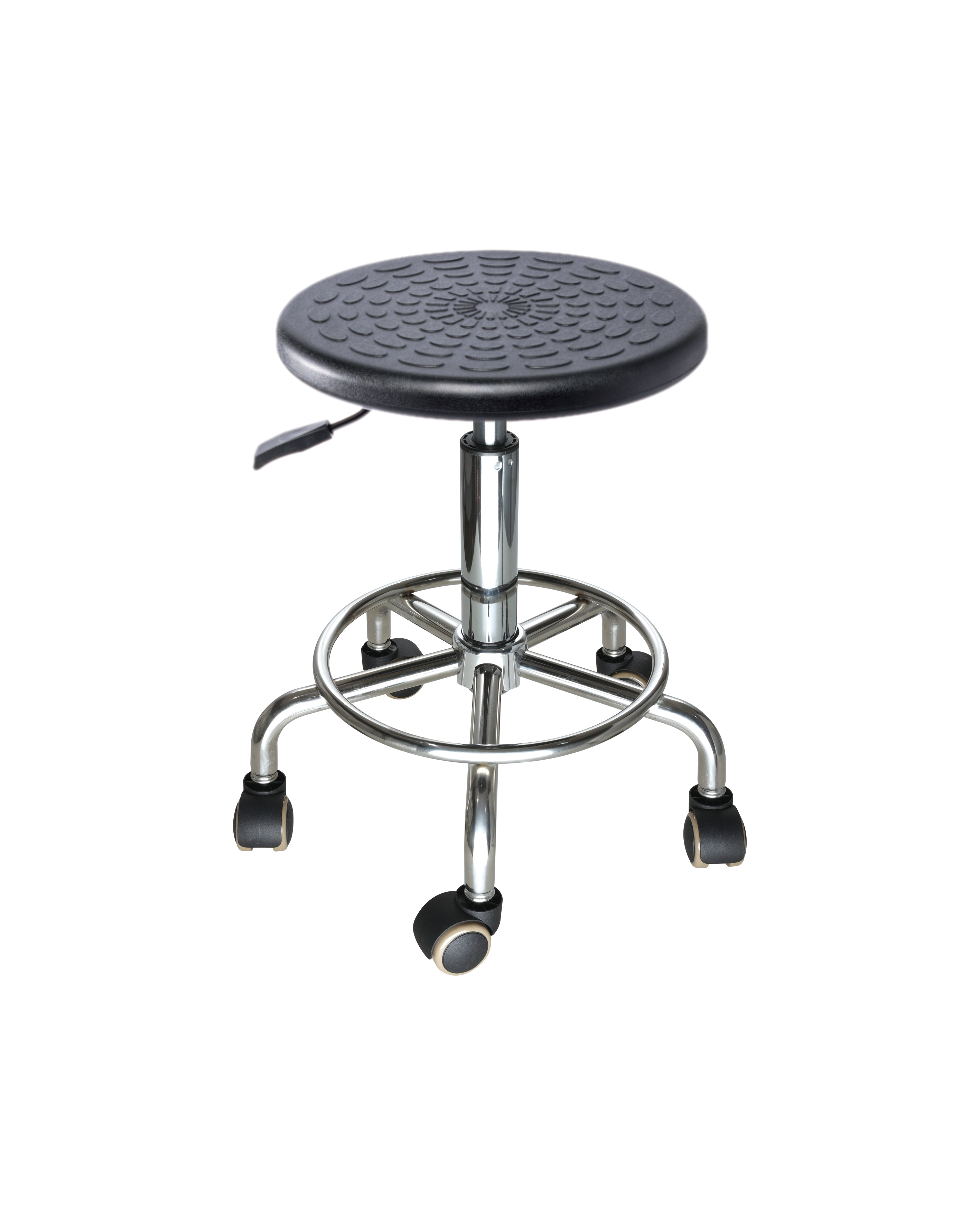 Adjustable Industrial PU Seating with Chrome Foot Ring and Wheels Laboratory Chair