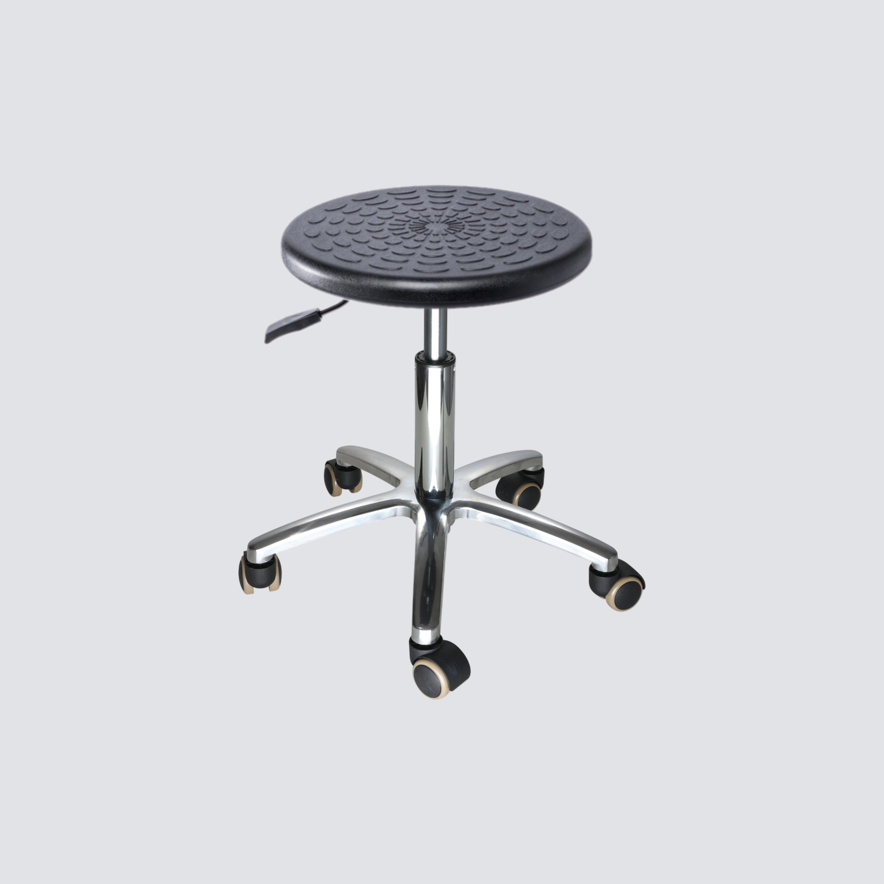 Industrial Polyurethane with Chrome Foot Ring and Casters Adjustable Laboratory Stool