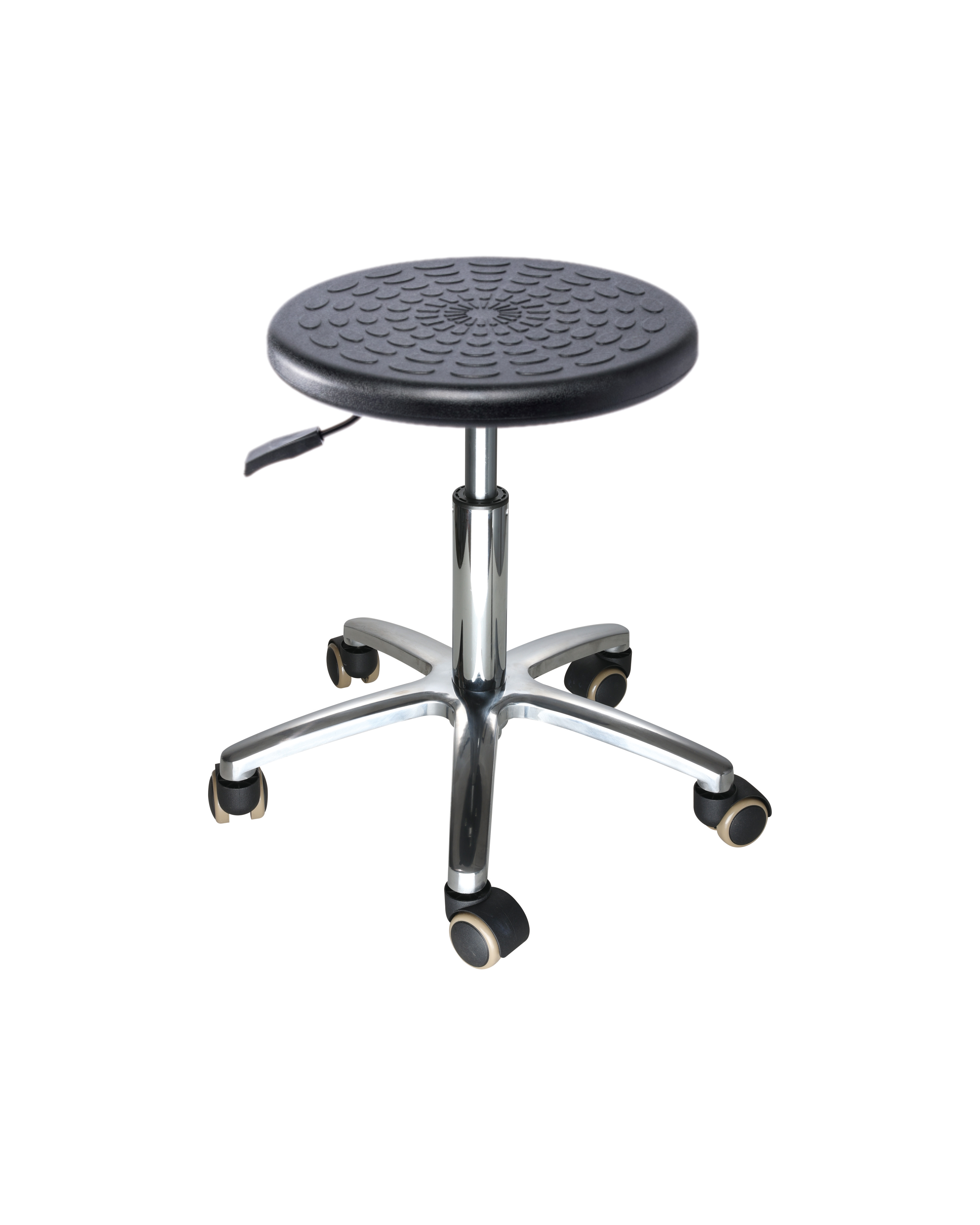 Adjustable Industrial PU Seating with Chrome Foot Ring and Wheels Laboratory Chair