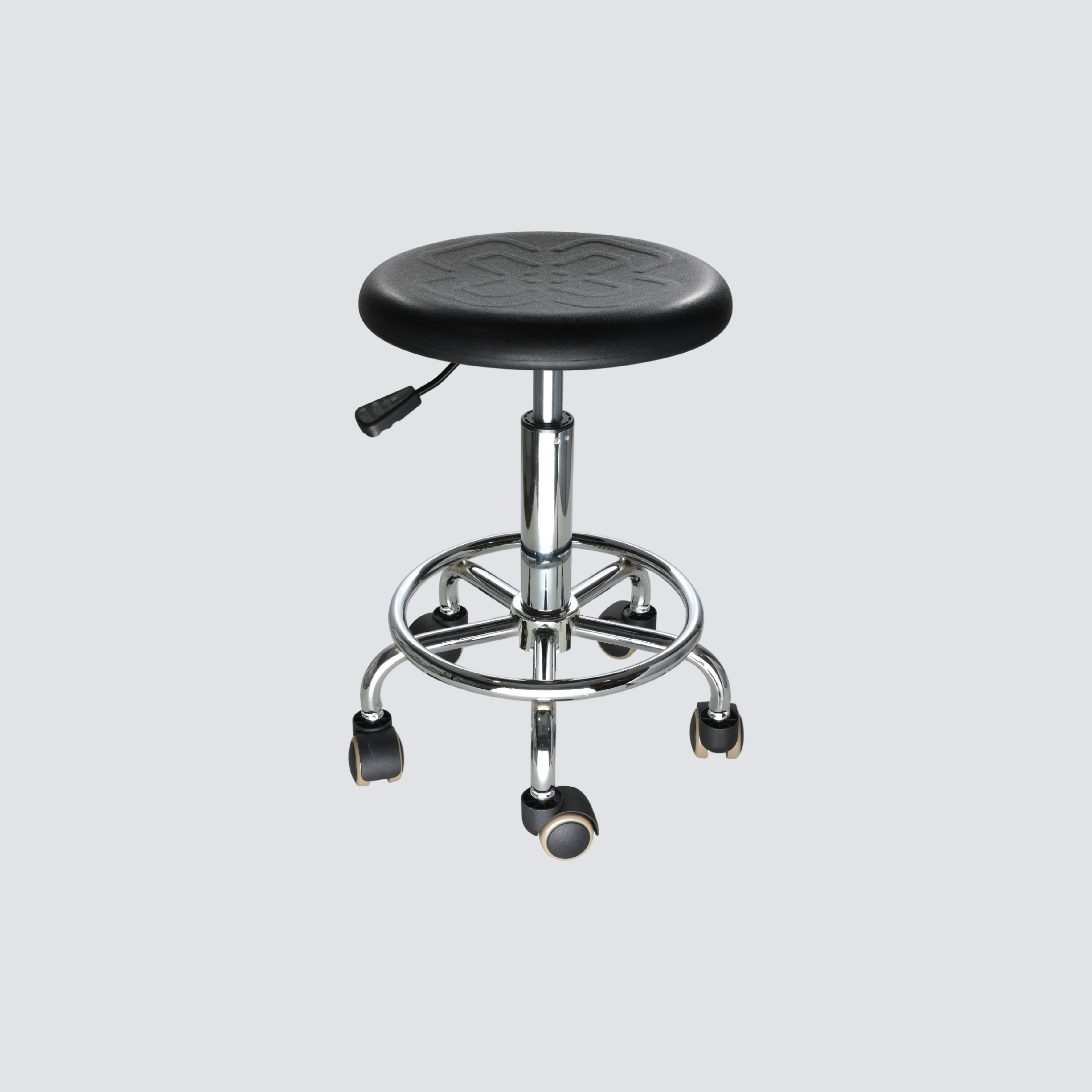 Industrial PU Adjustable Rolling Chrome Foot Ring Lab Seating
