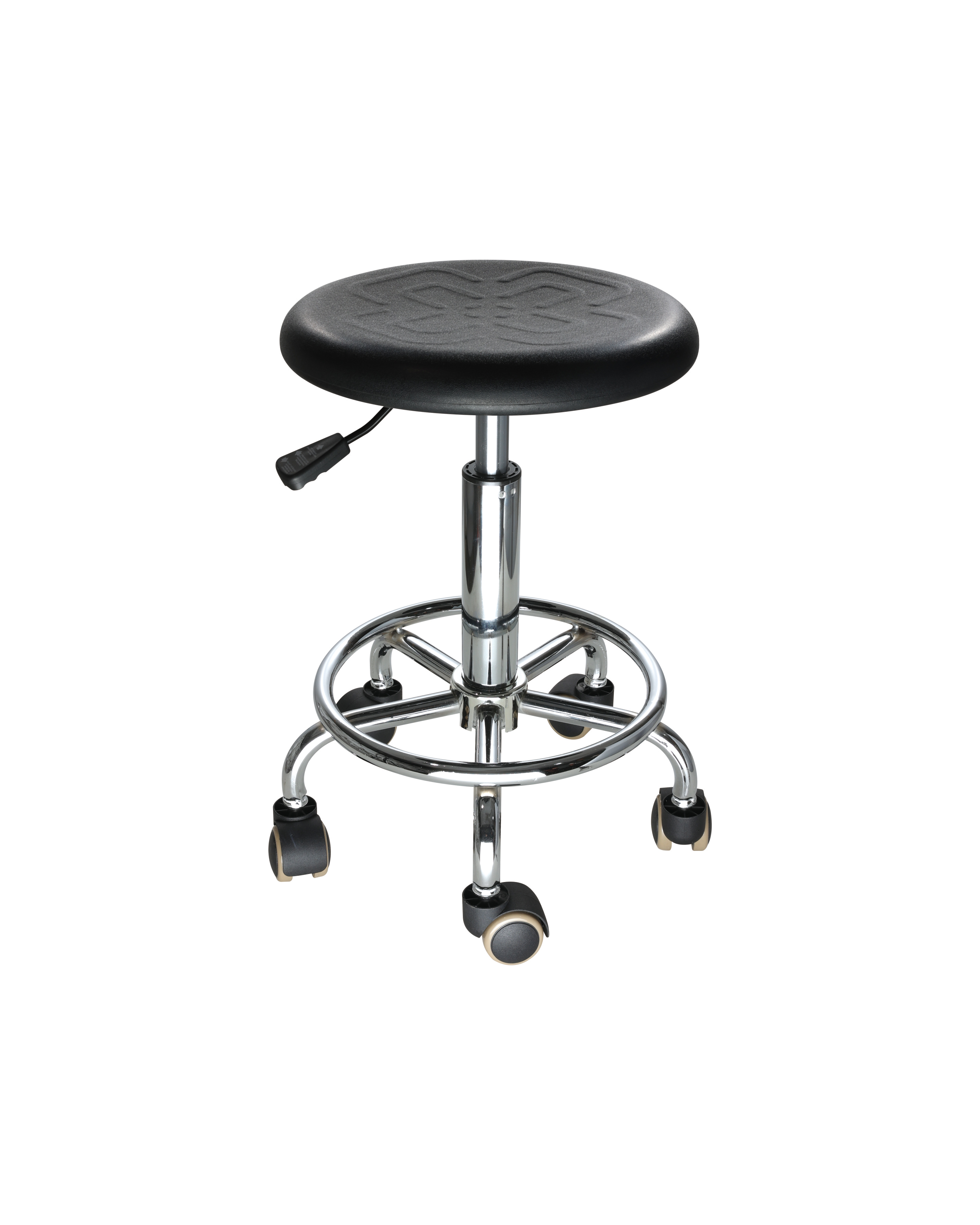 Industrial Polyurethane Adjustable Seating with Chrome Foot Ring and Casters Laboratory Chair