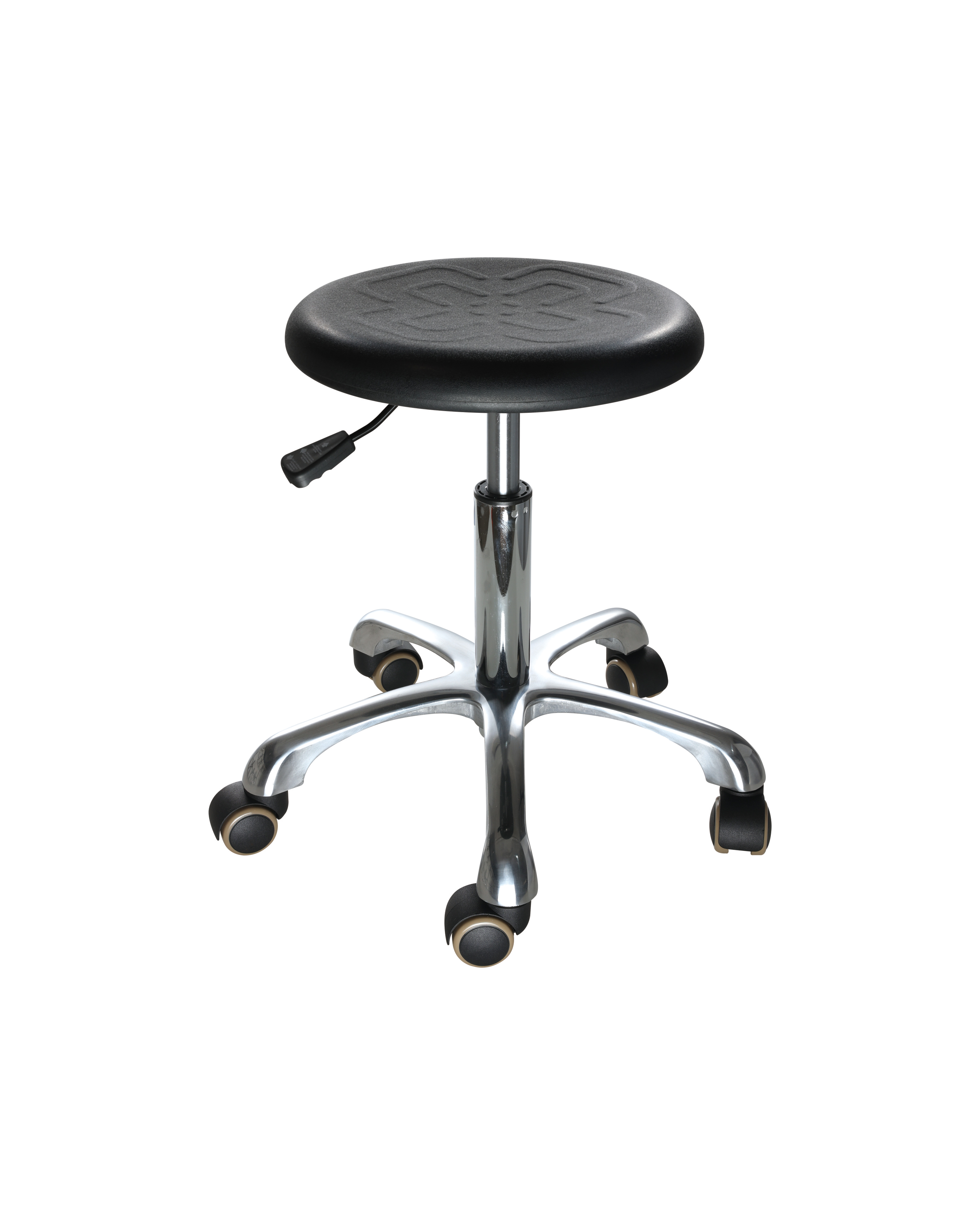 Industrial Polyurethane Adjustable Seating with Chrome Foot Ring and Casters Laboratory Chair