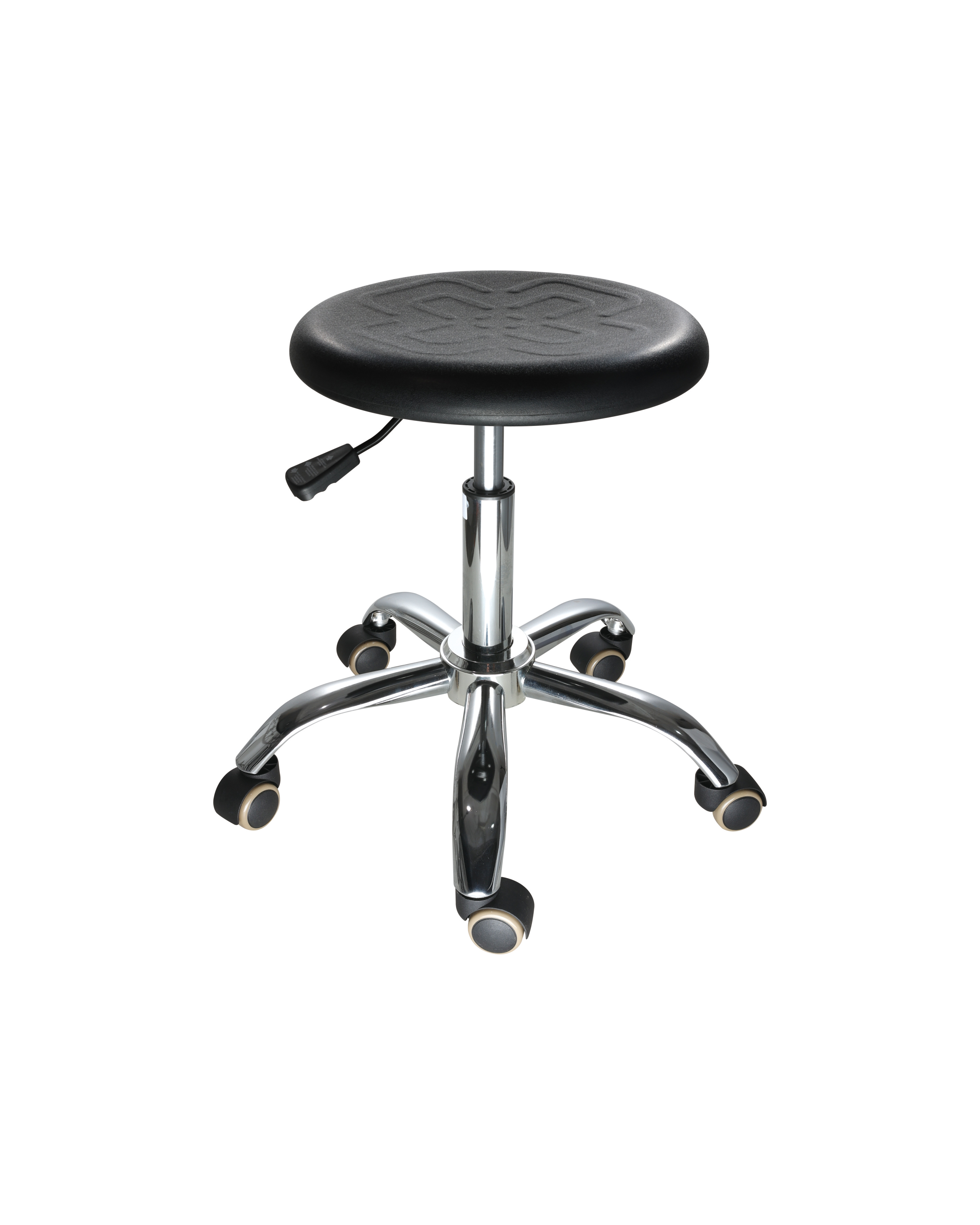 Industrial Polyurethane Adjustable Seating with Chrome Foot Ring and Casters Laboratory Chair