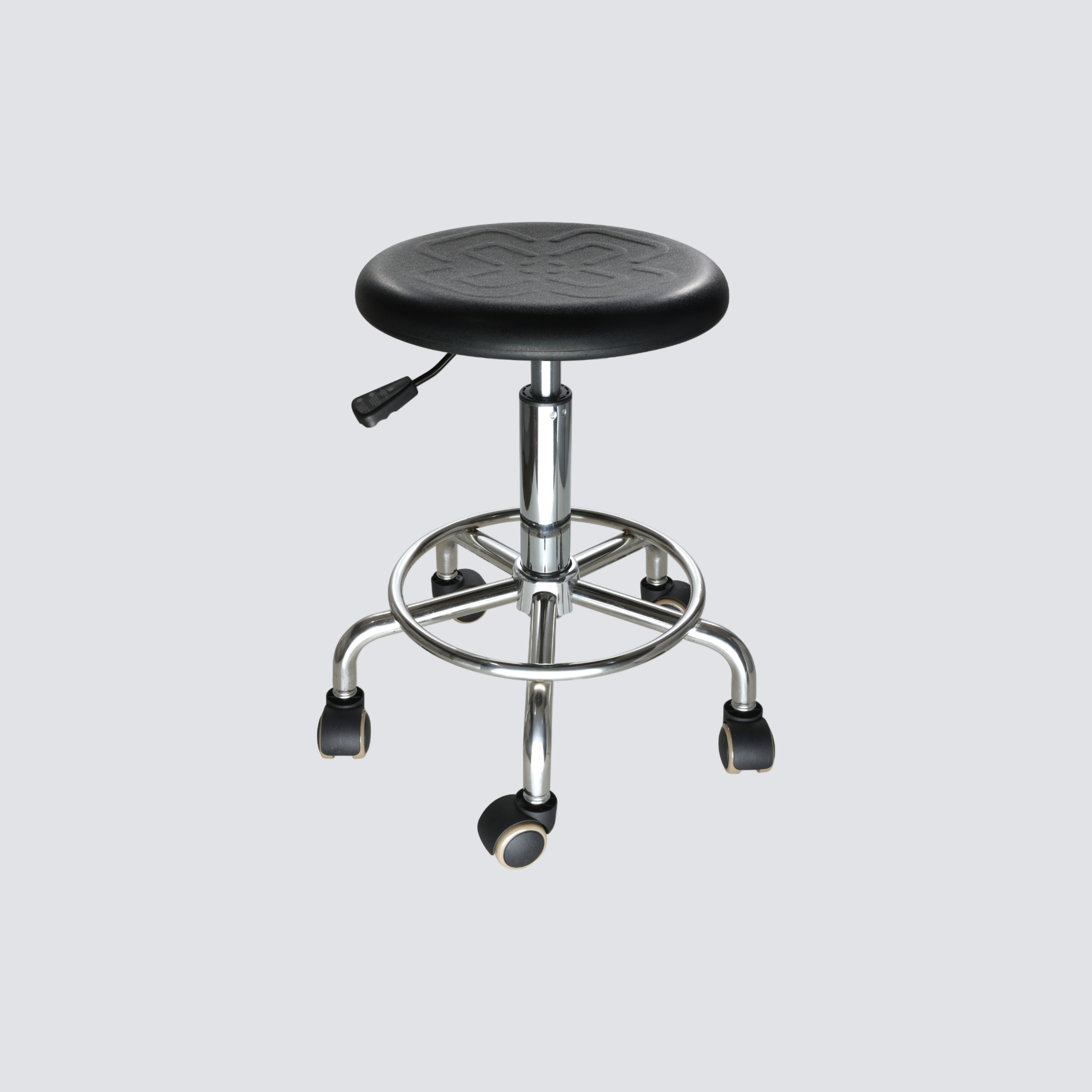 Industrial Polyurethane Adjustable with Chrome Foot Ring Casters Lab Seating