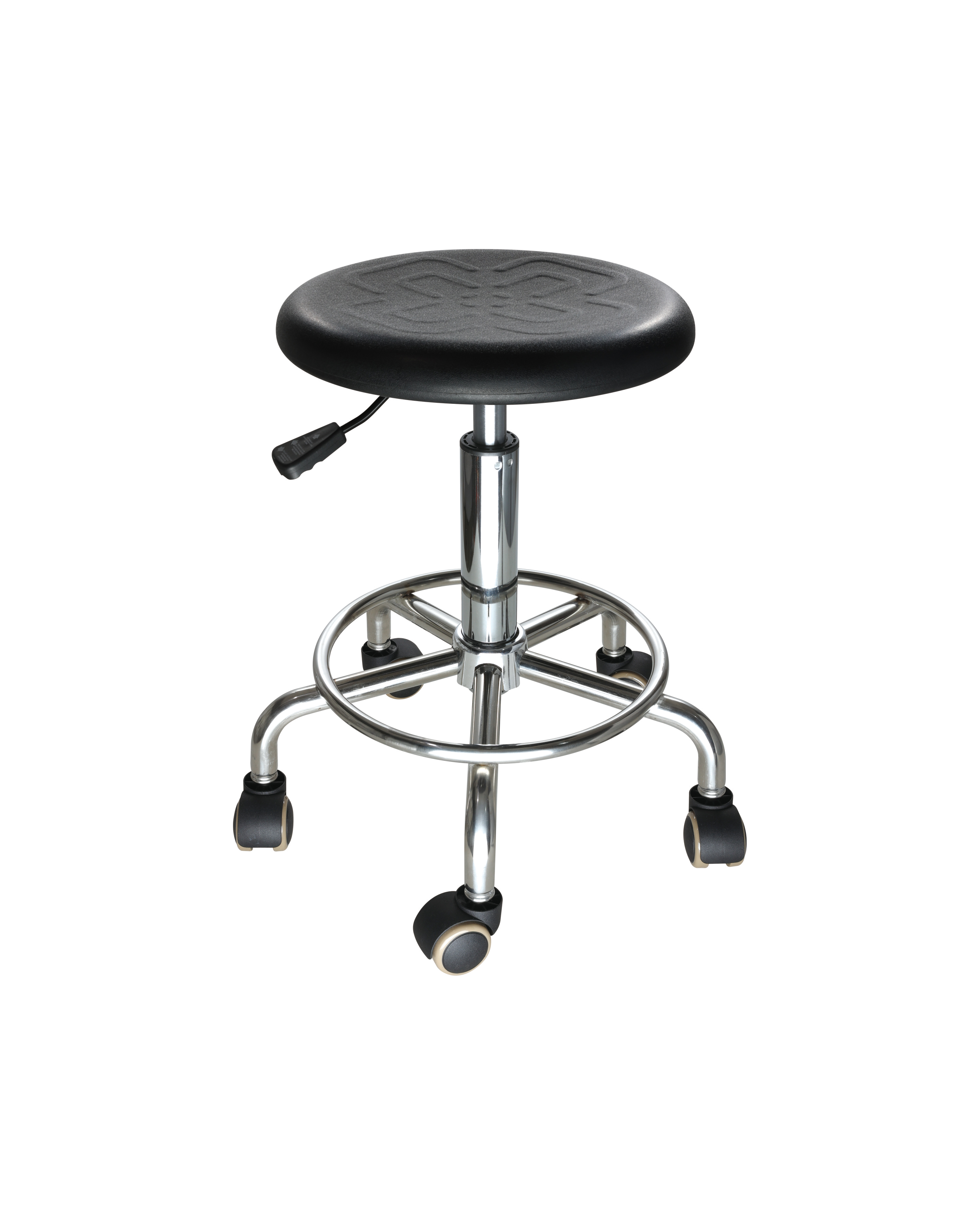 Industrial Polyurethane Adjustable Seating with Chrome Foot Ring and Casters Laboratory Chair