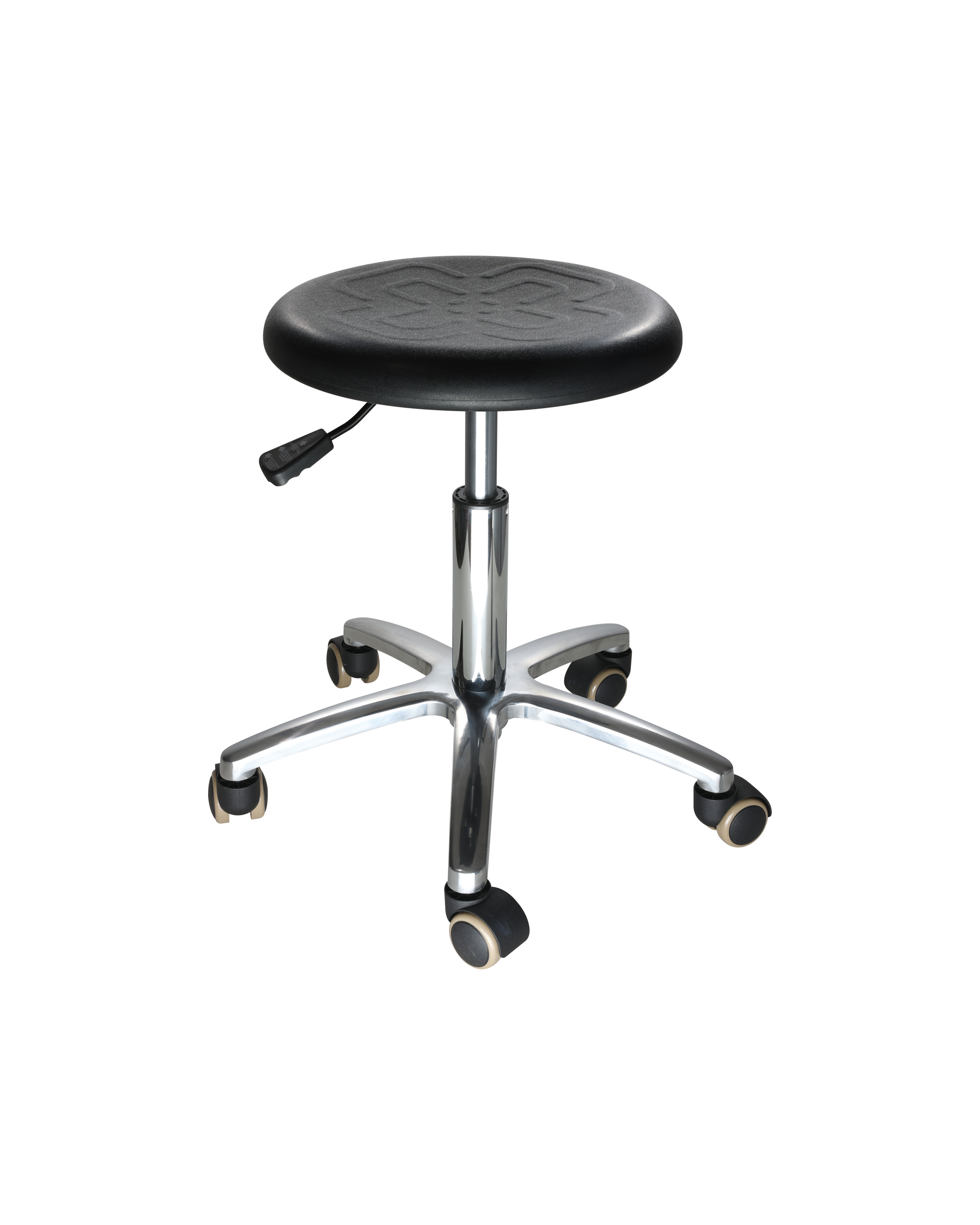 Industrial Polyurethane Adjustable Seating with Chrome Foot Ring and Casters Laboratory Chair