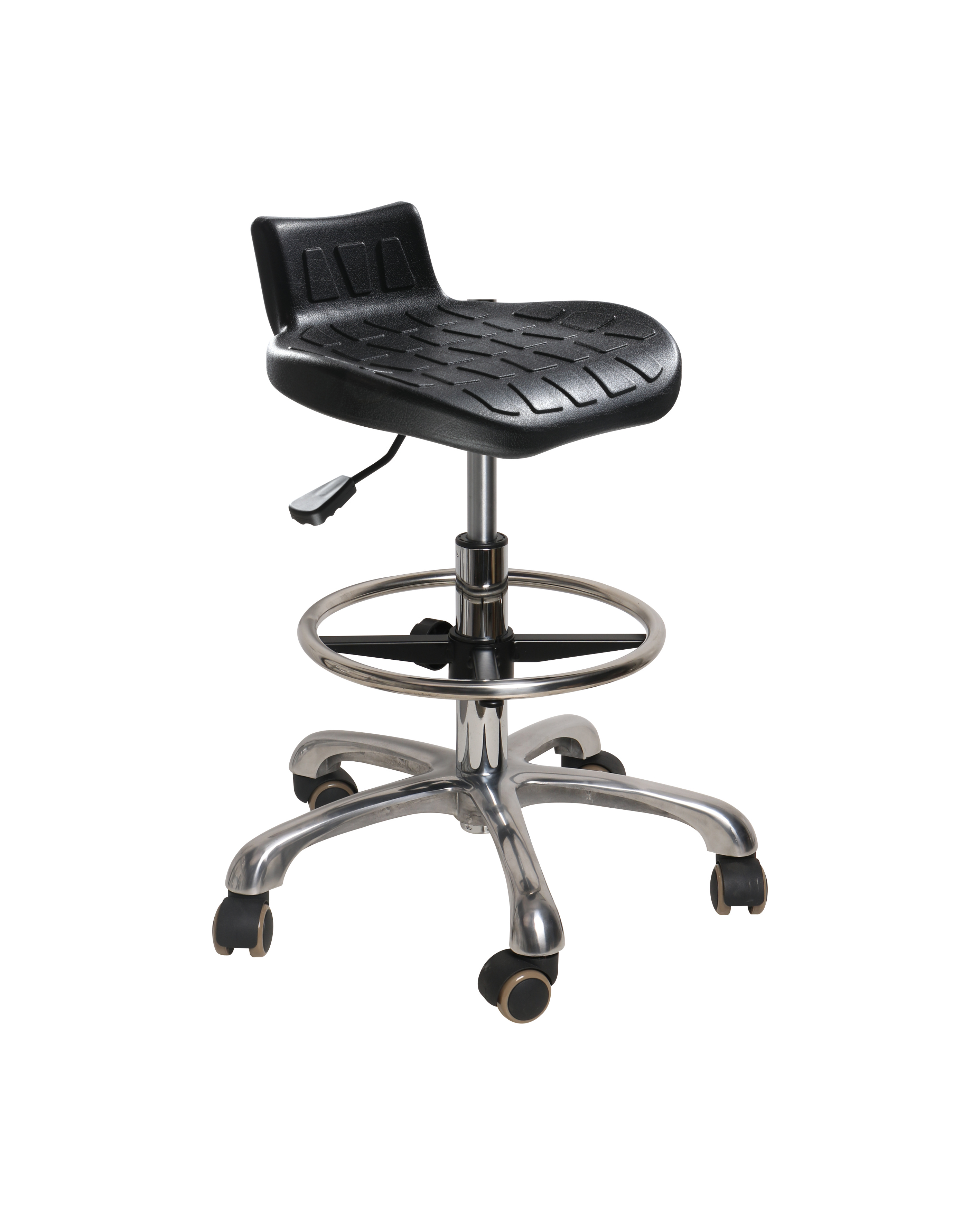 Industrial Lab Chair Polyurethane Seat with Chrome Foot Ring