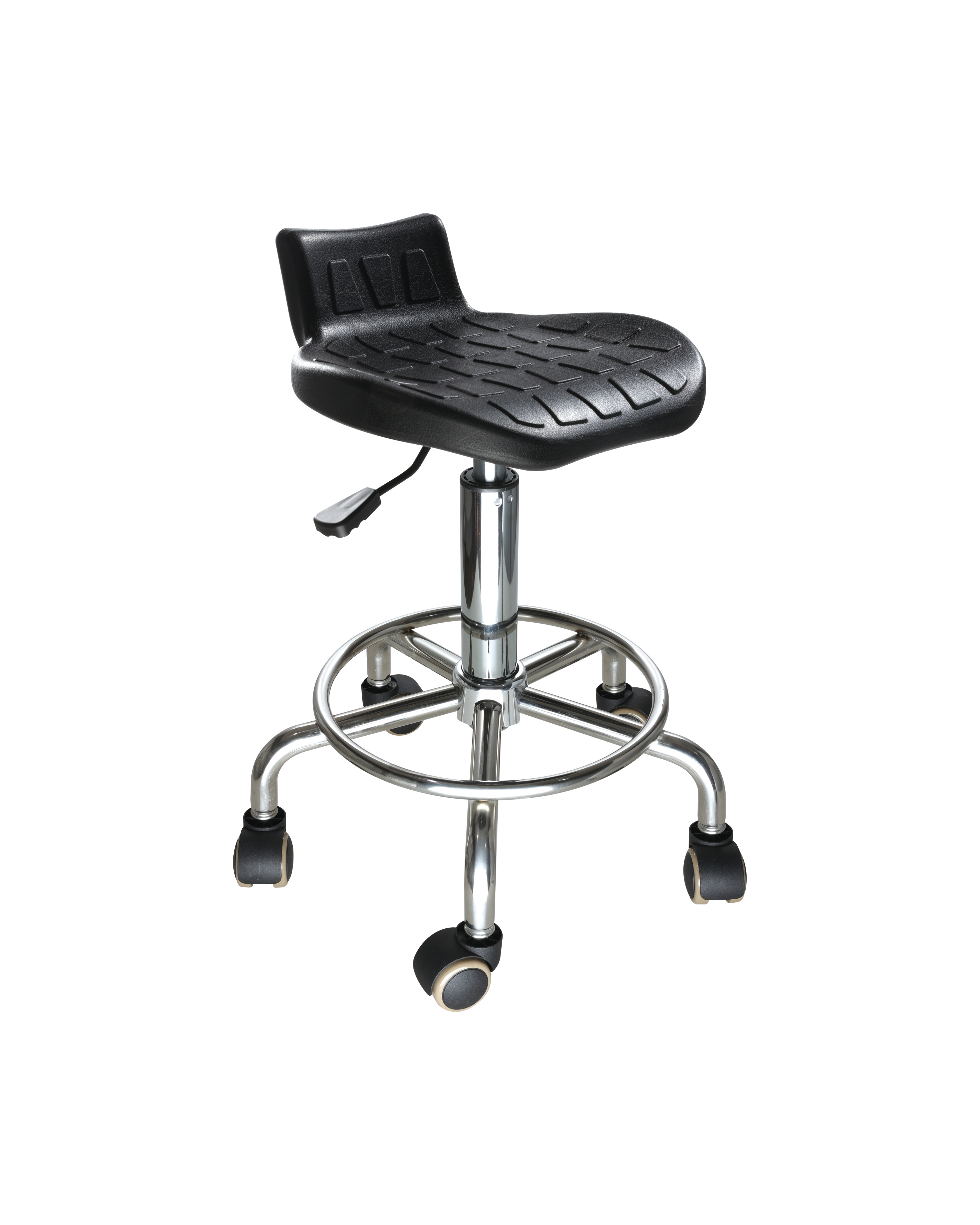 Industrial PU Lift Adjustable Seating with Chrome Foot Ring and Casters Lab Seating