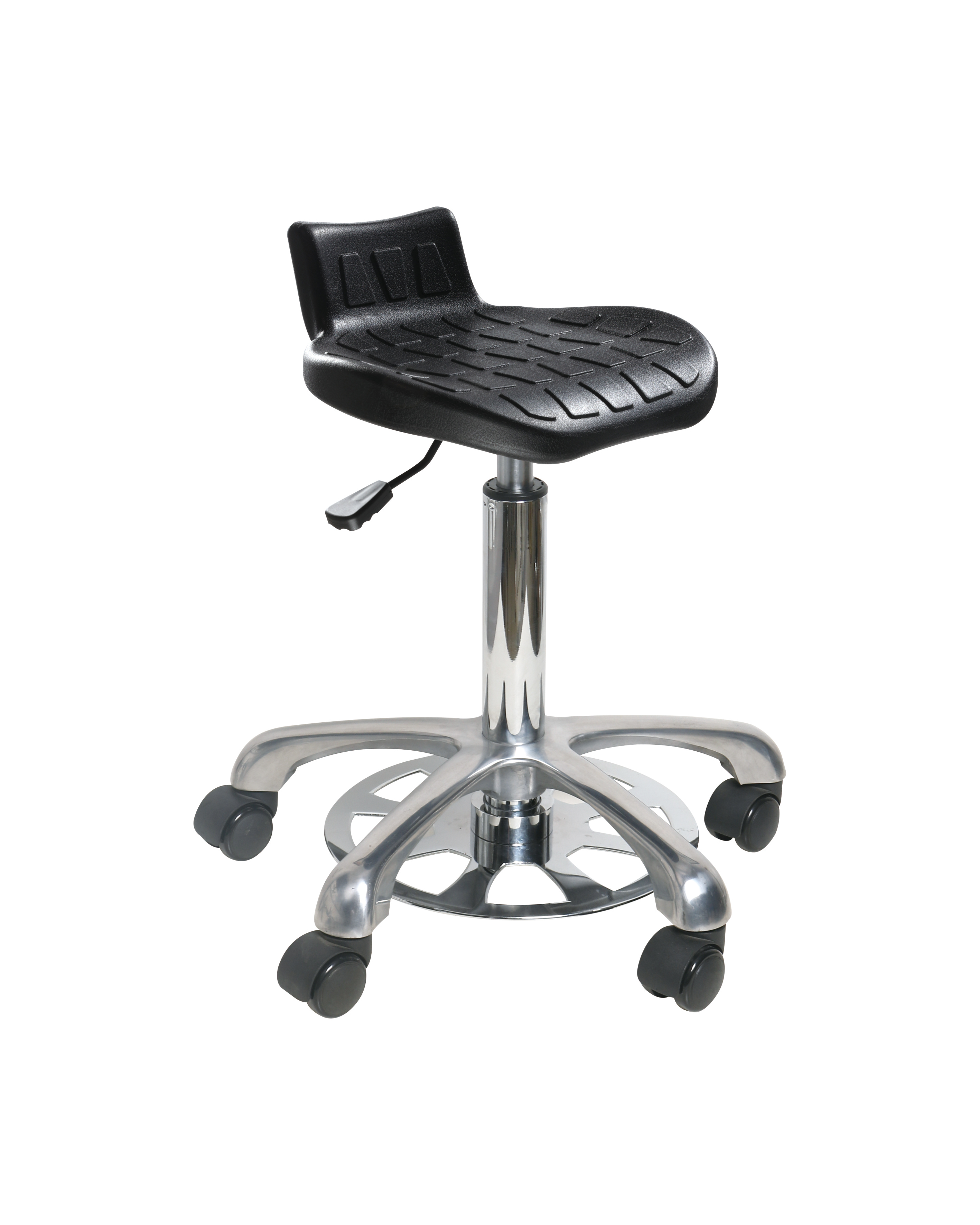 Industrial Lab Chair Polyurethane Seat with Chrome Foot Ring