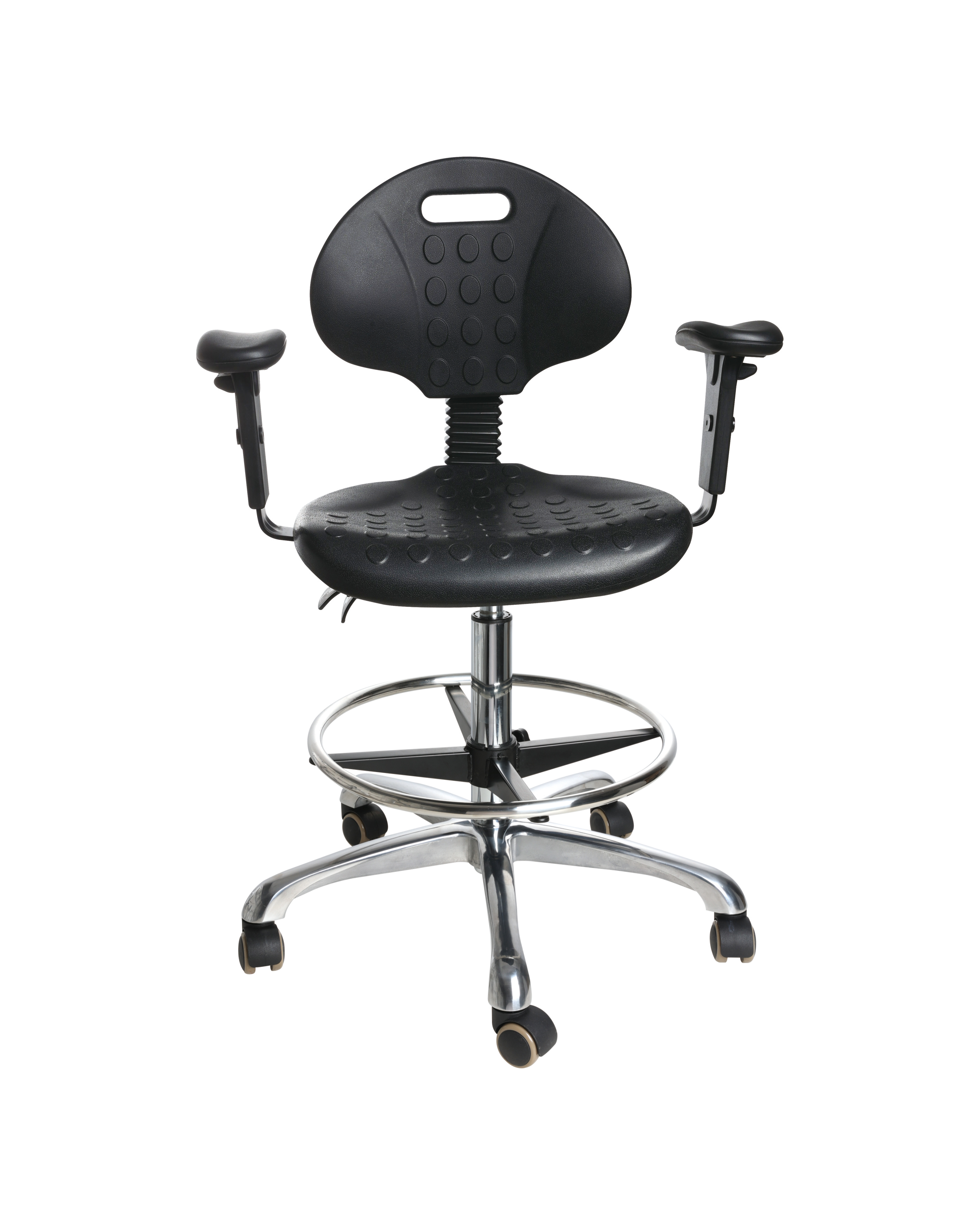 Industrial Polyurethane Dynamic Seating with Chrome Foot Ring and Casters Adjustable Laboratory Chair