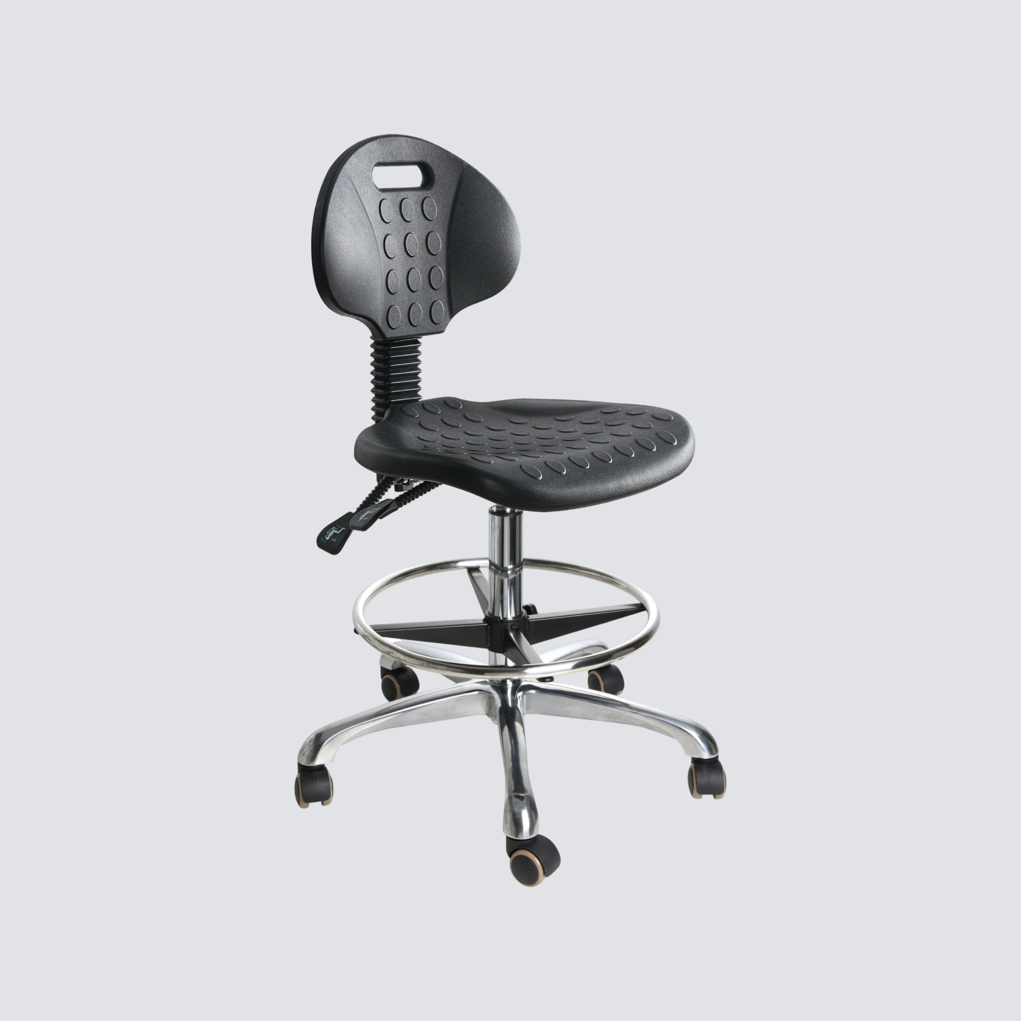 Industrial PU Adjustable Rolling Chrome Foot Ring Laboratory Stool
