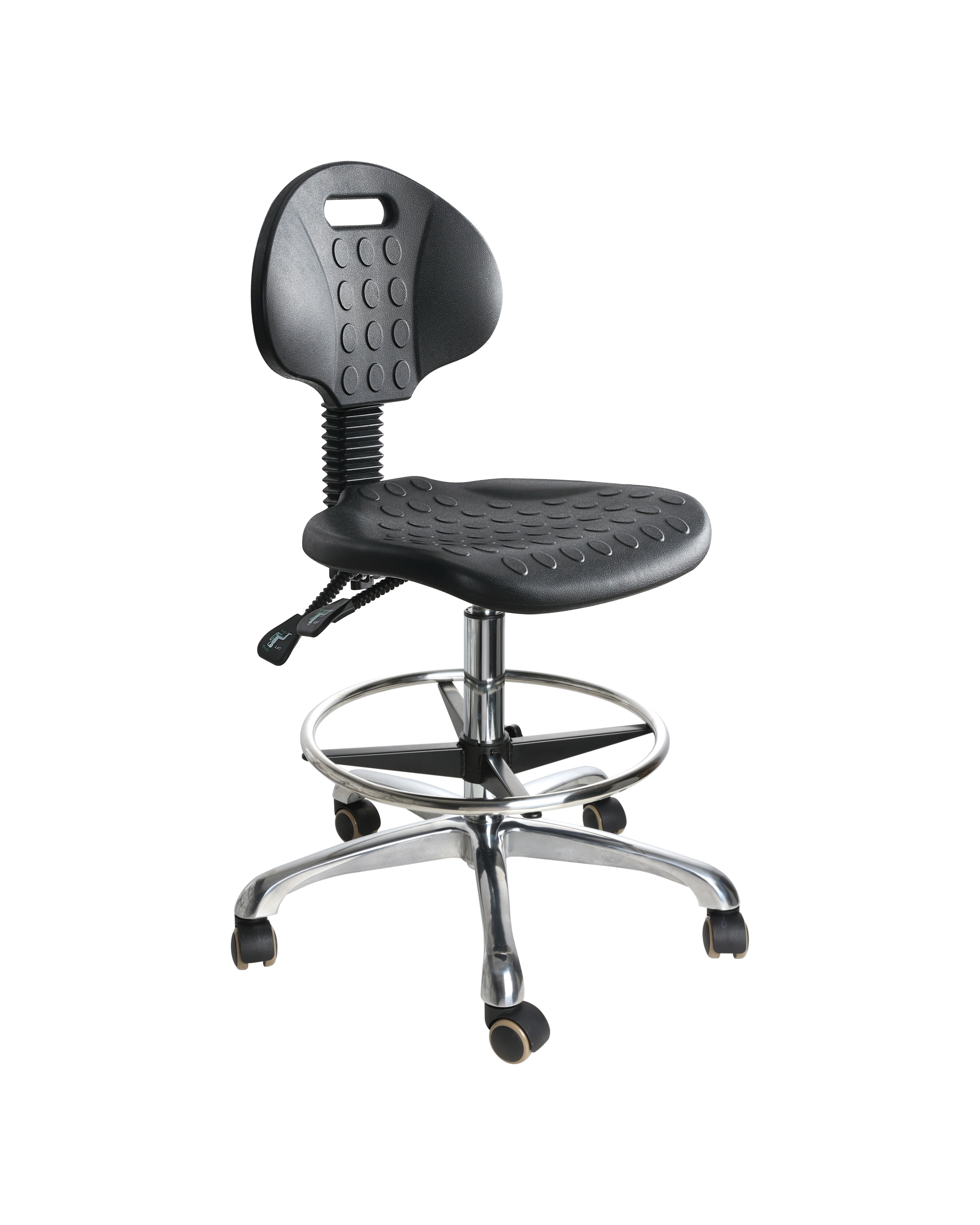 Industrial Polyurethane Chair for Cleanroom and Laboratory Use with Chrome Foot Ring Lab Chair