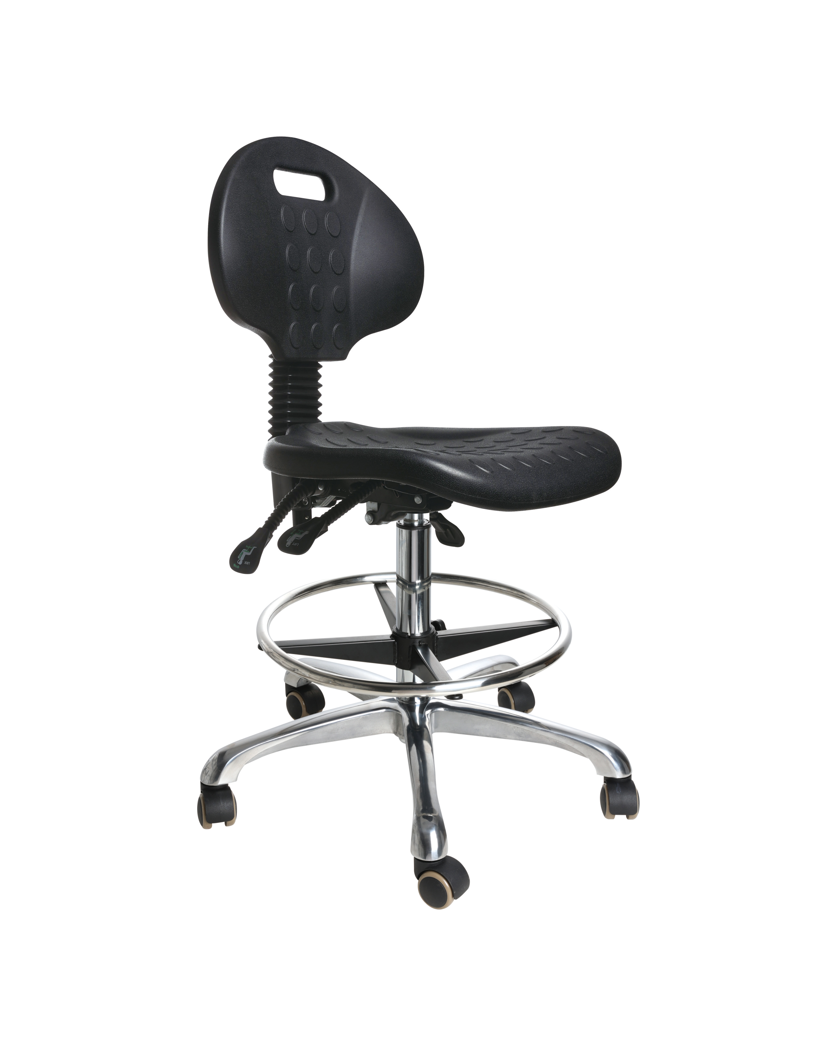 Industrial Polyurethane Dynamic Seating with Chrome Foot Ring and Casters Adjustable Laboratory Chair